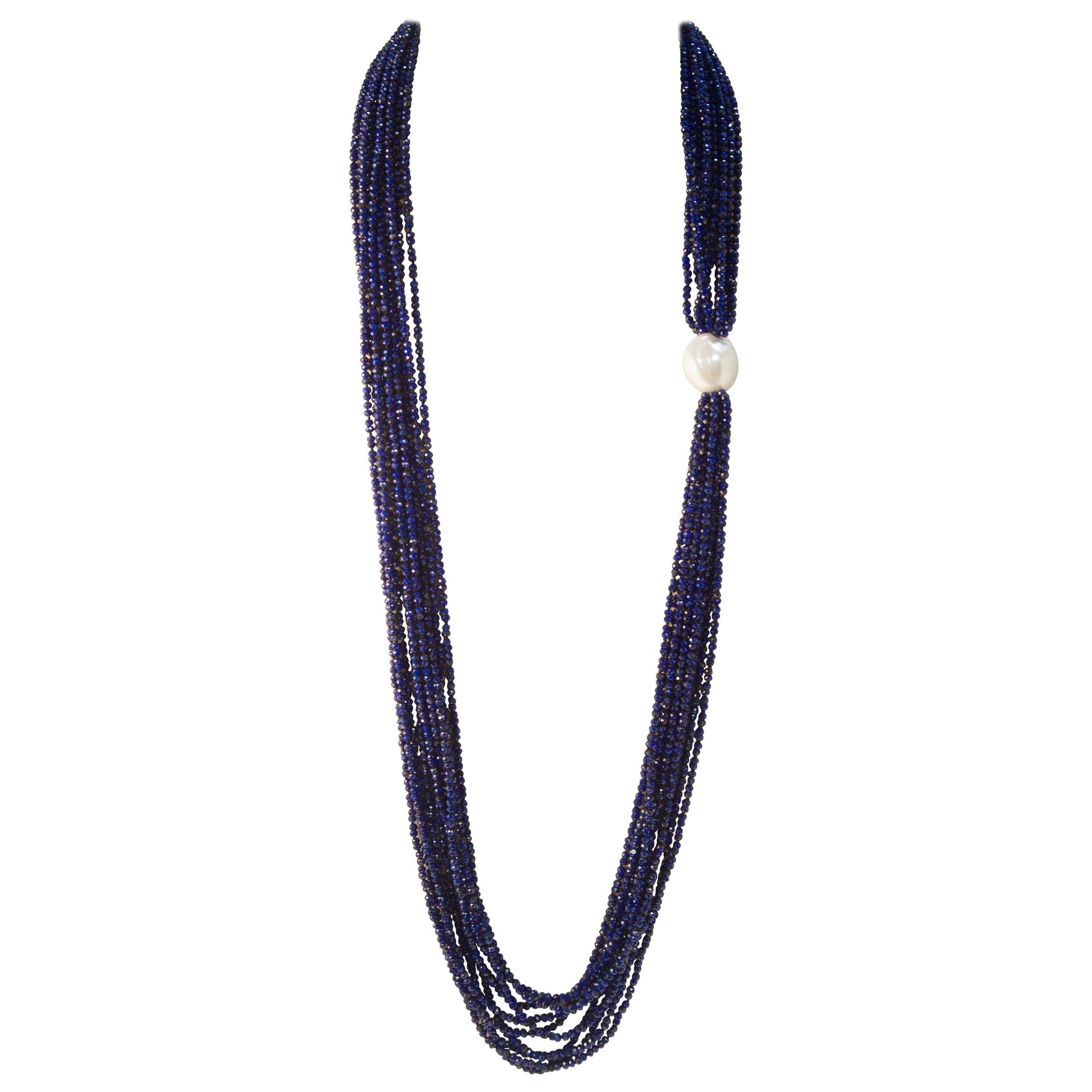 Lapis Lazuli Beaded Necklaces, Baroque Pearl, with Bakelite Claps