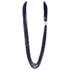 Lapis Lazuli Beaded Necklaces, Baroque Pearl, with Bakelite Claps