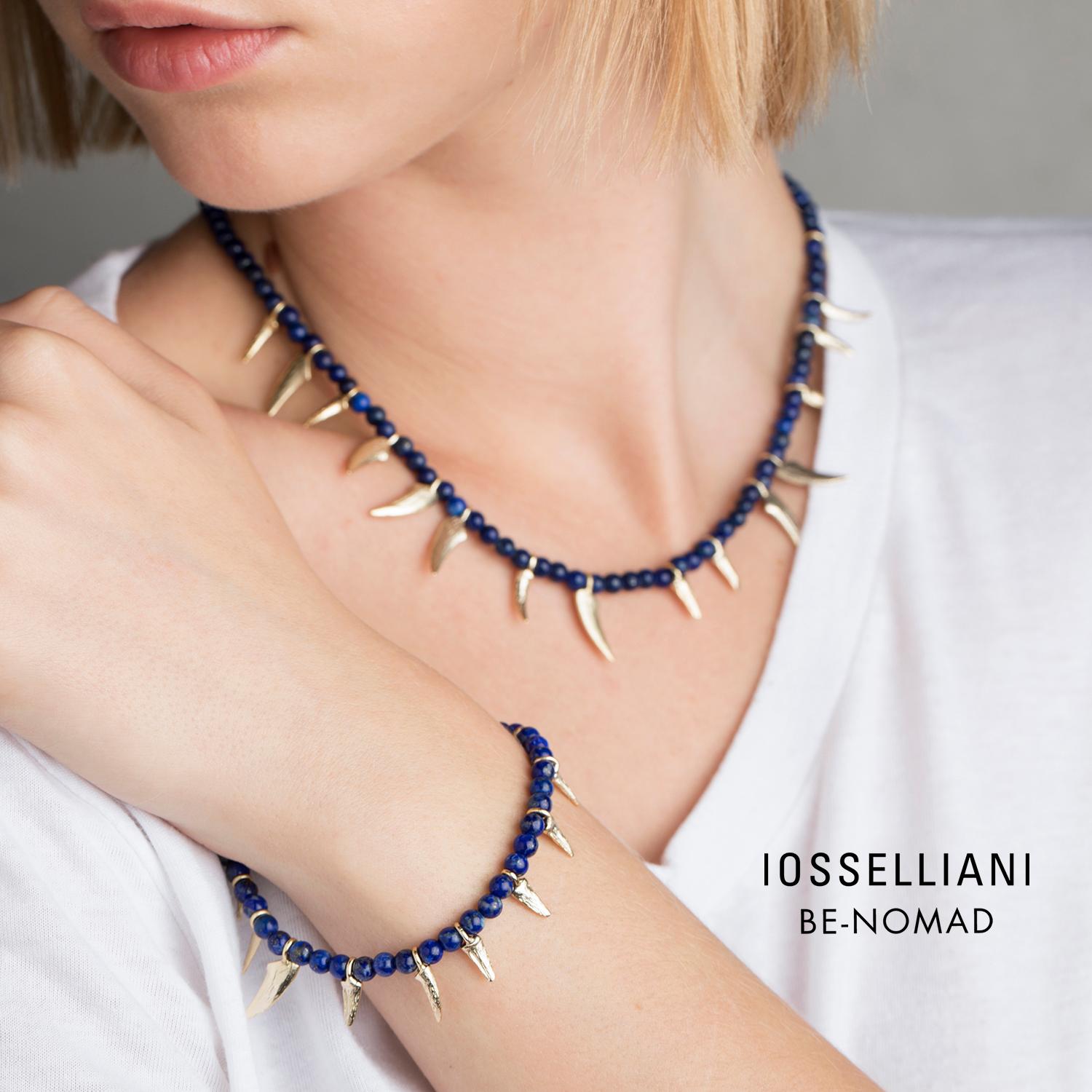 Contemporary Lapis Lazuli Beads Necklace with Dangling Claws from IOSSELLIANI For Sale