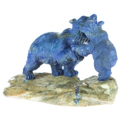 Vintage Lapis Lazuli Bear Figurine Carved Animal Artisanal Eastern Statue Sculpture