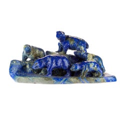 Lapis Lazuli Blue Bears Family Carved Animal Artisanal Eastern Statue Sculpture
