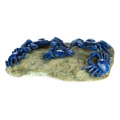 Lapis Lazuli Blue Crab Carved Animal Artisanal Eastern Crabs Statue Sculpture