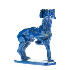 Lapis Lazuli Blue Dog Figurine Carved Animal Artisanal Statue Sculpture