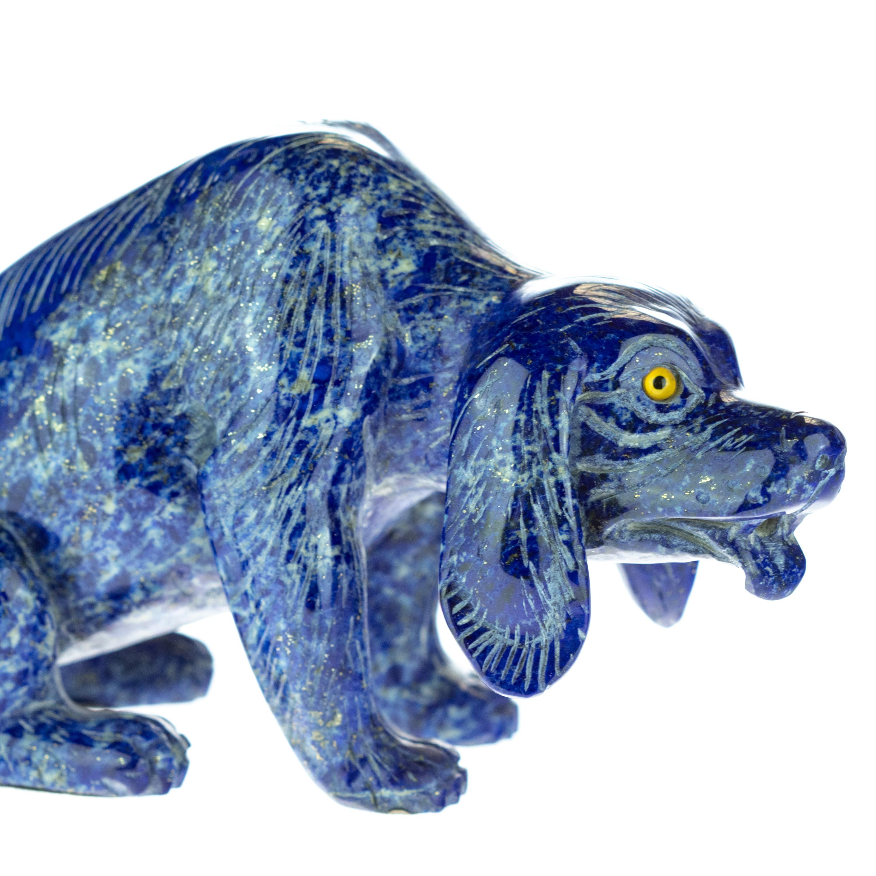 Chinese Export Lapis Lazuli Blue Dog Figurine Carved Animal Artisanal Statue Sculpture For Sale