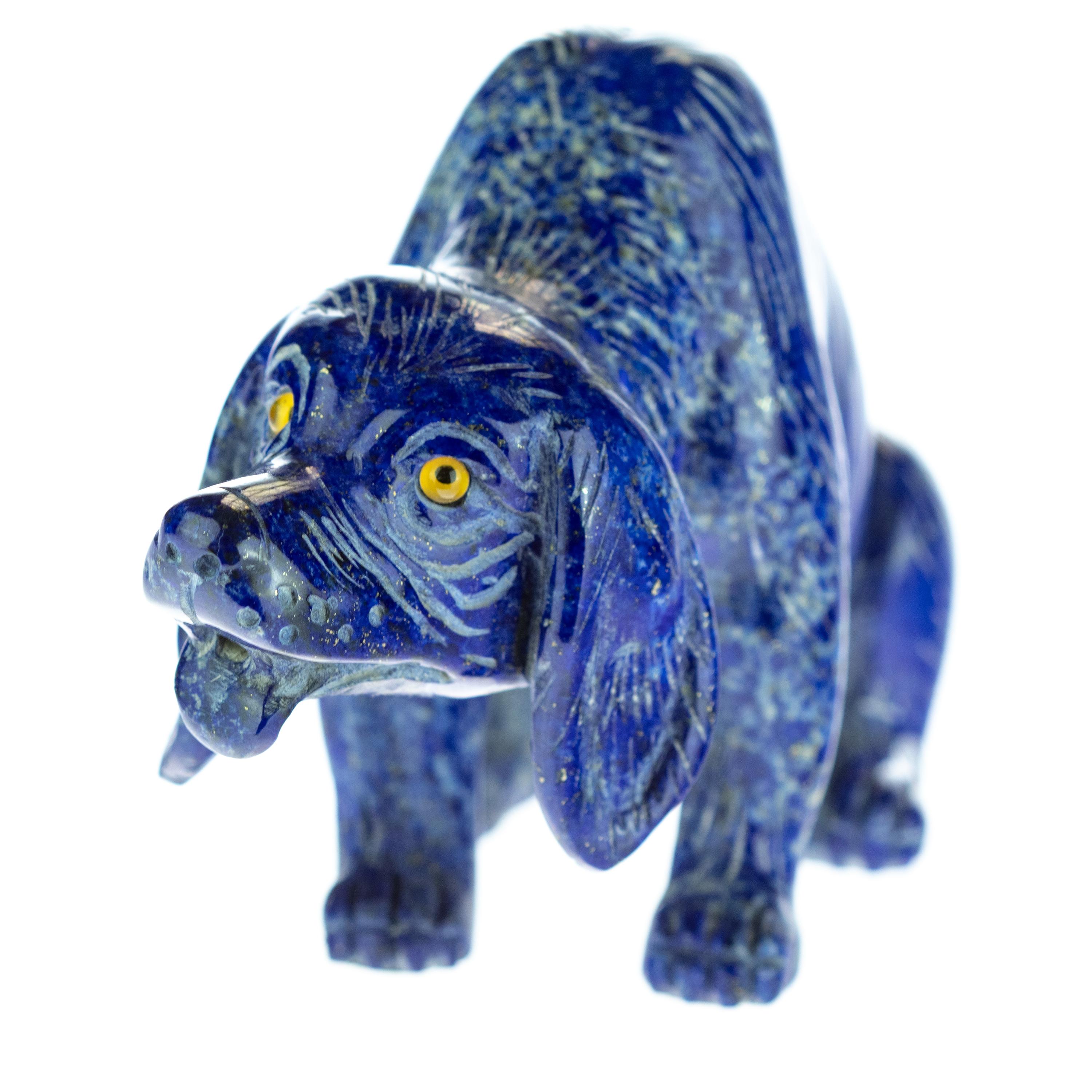 Hong Kong Lapis Lazuli Blue Dog Figurine Carved Animal Artisanal Statue Sculpture For Sale