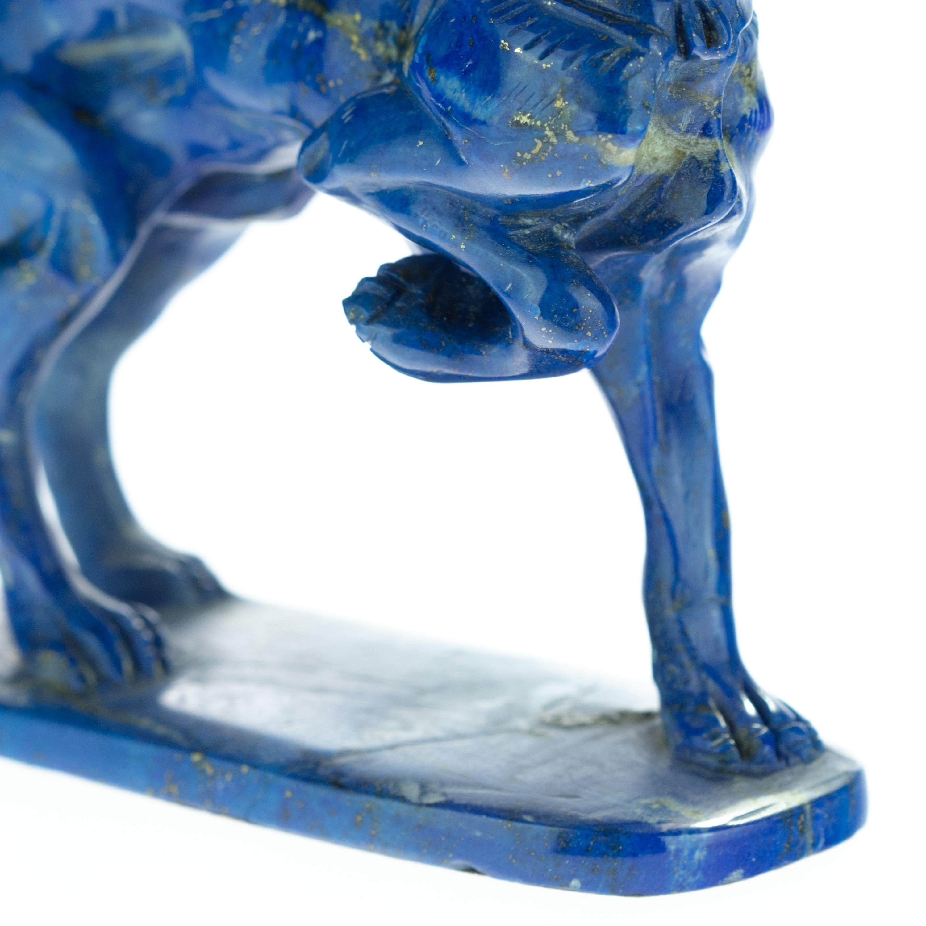 Hand-Carved Lapis Lazuli Blue Dog Figurine Carved Animal Artisanal Statue Sculpture For Sale