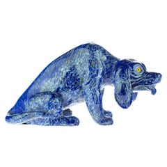 Vintage Lapis Lazuli Blue Dog Figurine Carved Animal Artisanal Statue Sculpture