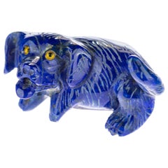 Lapis Lazuli Blue Dog Figurine Carved Animal Artisanal Statue Sculpture