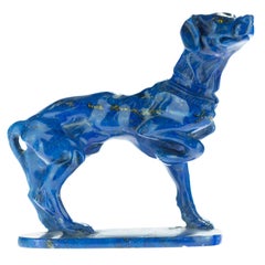 Lapis Lazuli Blue Dog Figurine Carved Animal Artisanal Statue Sculpture