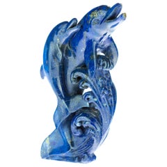 Lapis Lazuli Blue Dolphin Carved Animal Artisanal Eastern Statue Sculpture