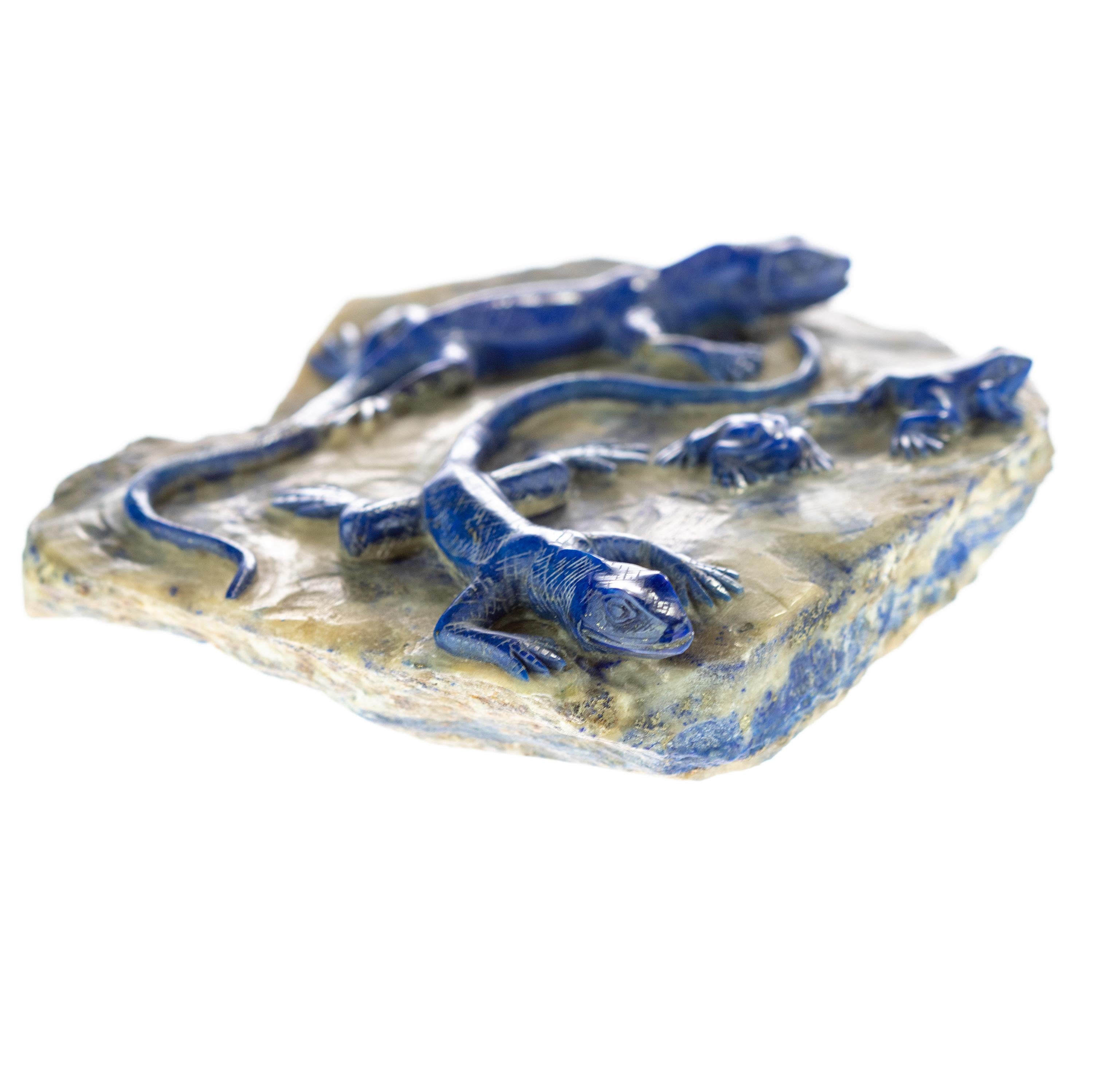 This series of Lapis Lazuli is definitely the part of the collection of which we are more fond of. Lizards family sculpture from Hong Kong during the 70's. Fall in love with the passionate colour of this precious gem. Fantastic local artists carving