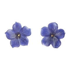 Lapis Lazuli Blue Flower Handmade 14 Karat Gold Italian Stud Handmade Earrings