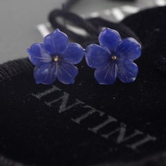 Lapis Lazuli Blue Flower Handmade 14 Karat Gold Italian Stud Handmade Earrings
