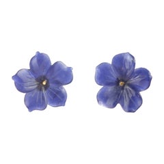 Lapis Lazuli Blue Flower Handmade 18 Karat Gold Italian Stud Handmade Earrings