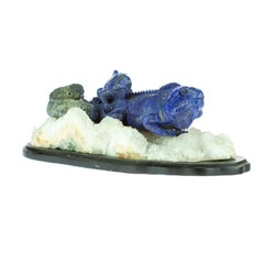 Lapis Lazuli Blue Lizards Figurine Carved Animal Artisanal Statue Sculpture