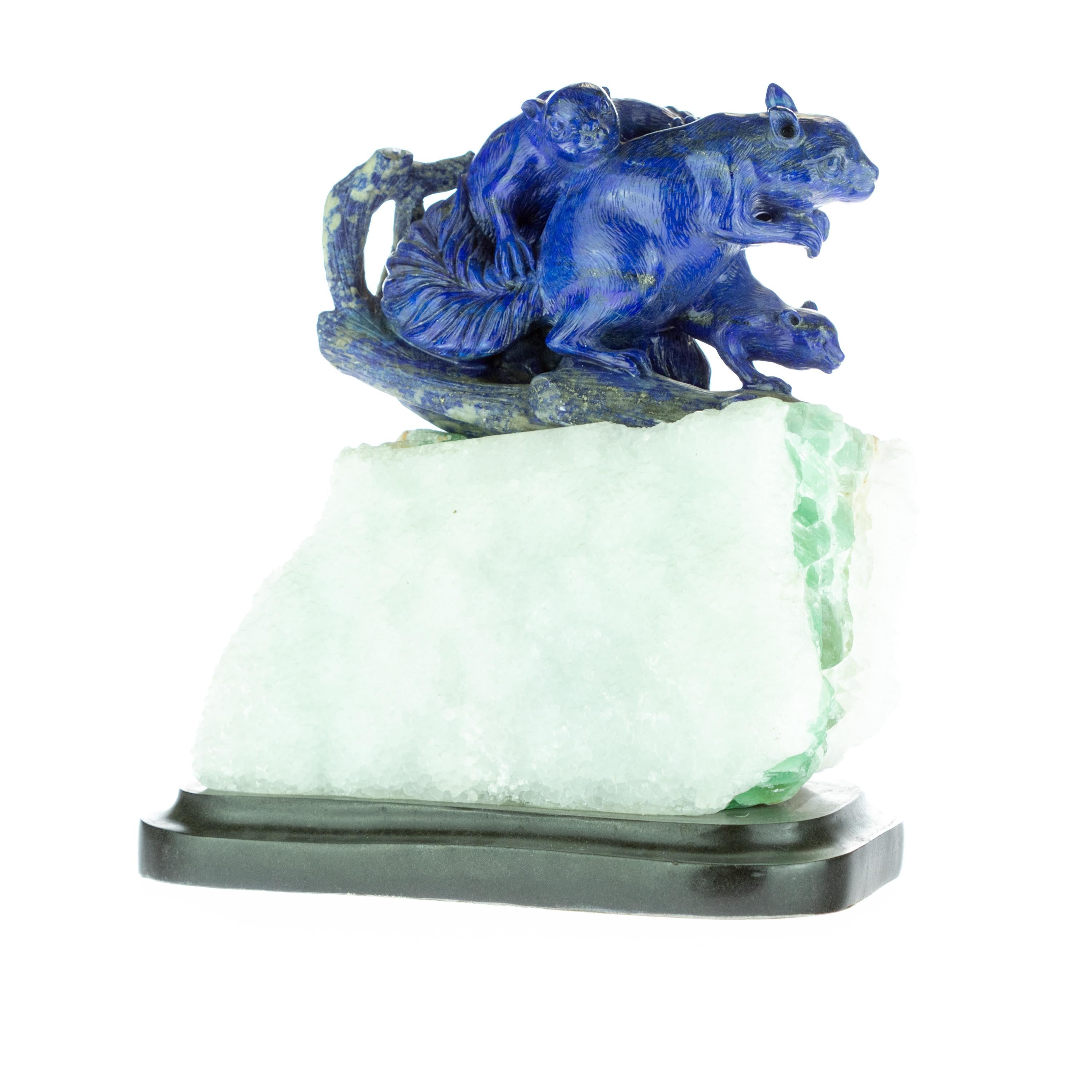 Chinese Export Lapis Lazuli Blue Squirrel Carved Animal Gemstone Artisanal Statue Sculpture