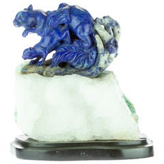 Lapis Lazuli Blue Squirrel Carved Animal Gemstone Artisanal Statue Sculpture