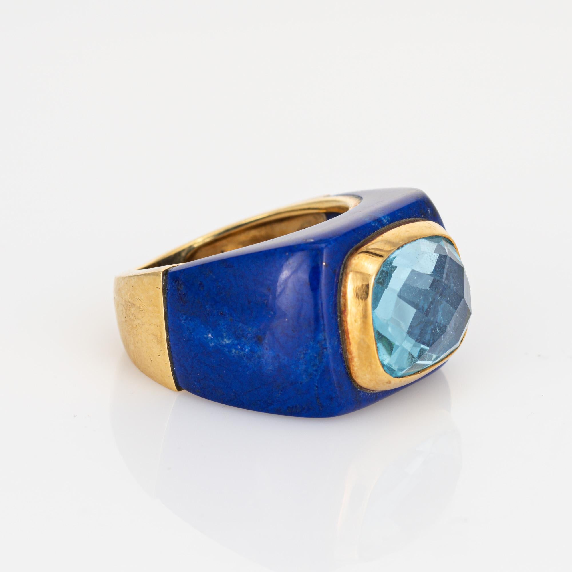 Contemporary Lapis Lazuli Blue Topaz Ring Estate 14k Yellow Gold Band Sz 5.5 Cocktail Jewelry