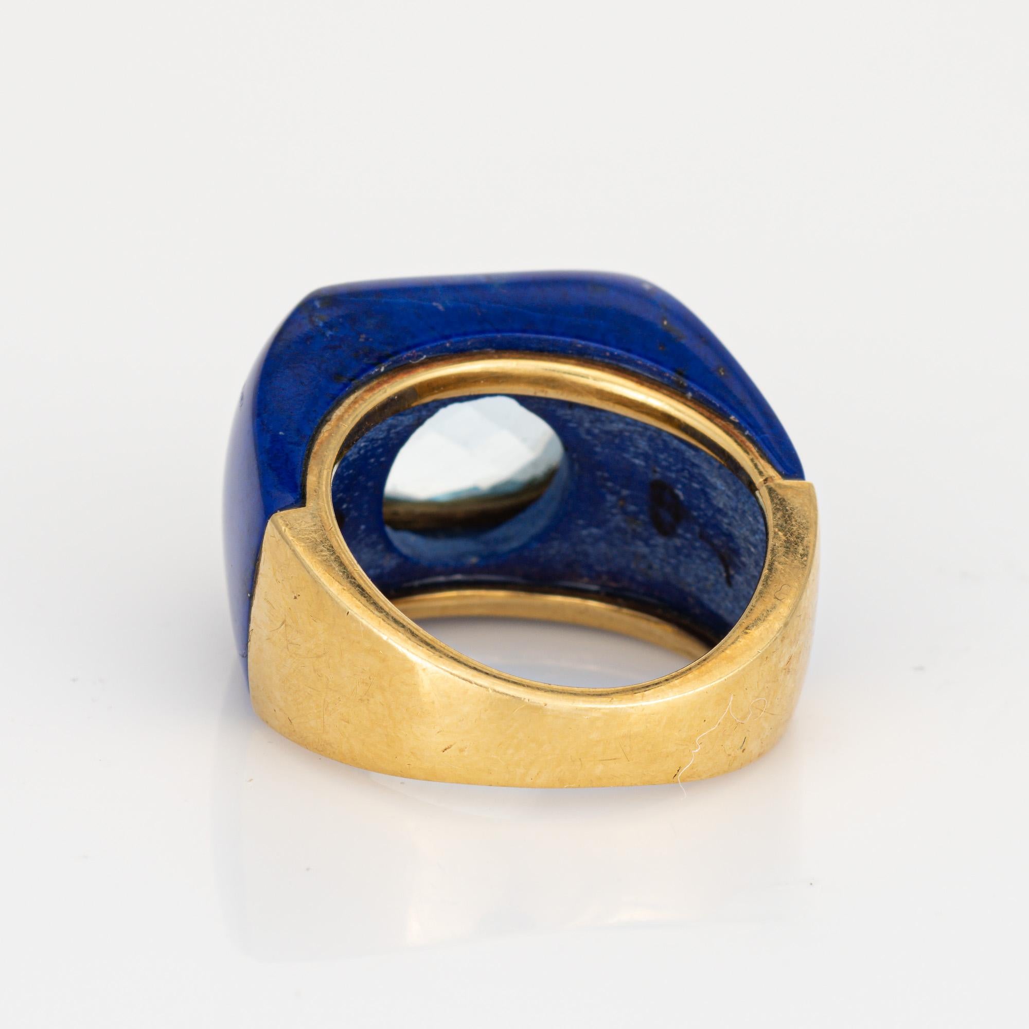 Lapis Lazuli Blue Topaz Ring Estate 14k Yellow Gold Band Sz 5.5 Cocktail Jewelry In Good Condition In Torrance, CA