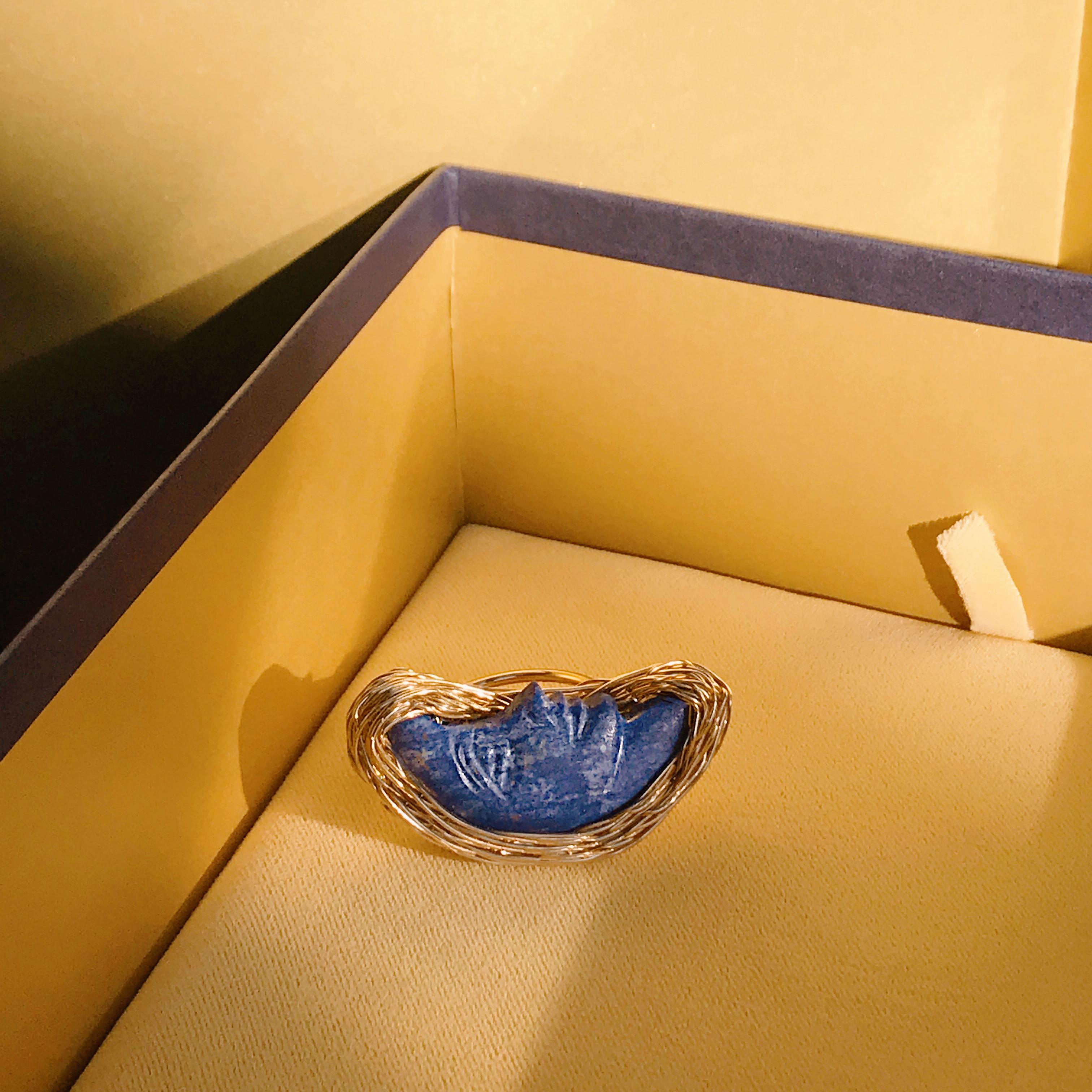 Contemporary Lapis Lazuli Moon one-off ring in 14 kt Gold Filled by the Artist For Sale