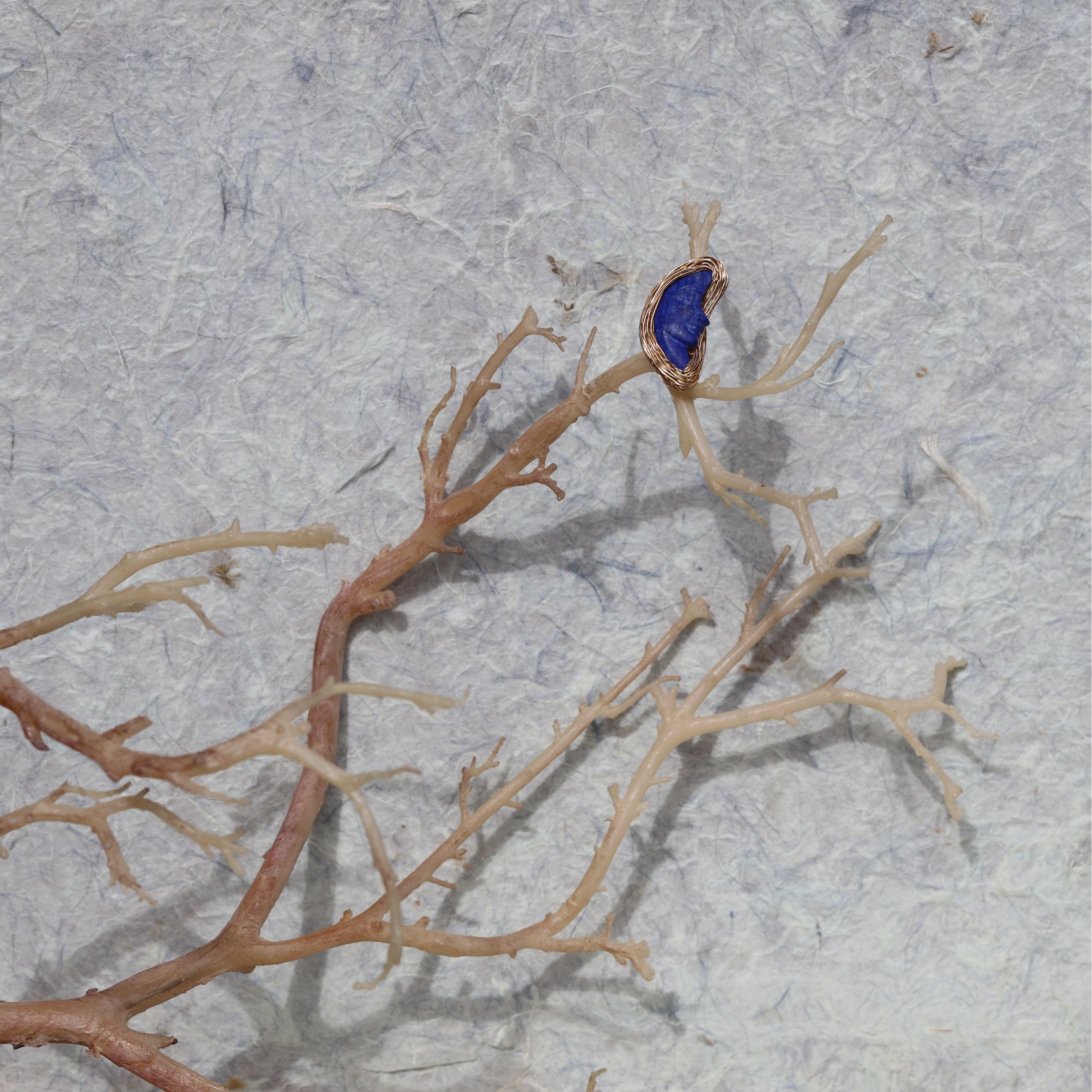 Single Cut Lapis Lazuli Moon one-off ring in 14 kt Gold Filled by the Artist For Sale