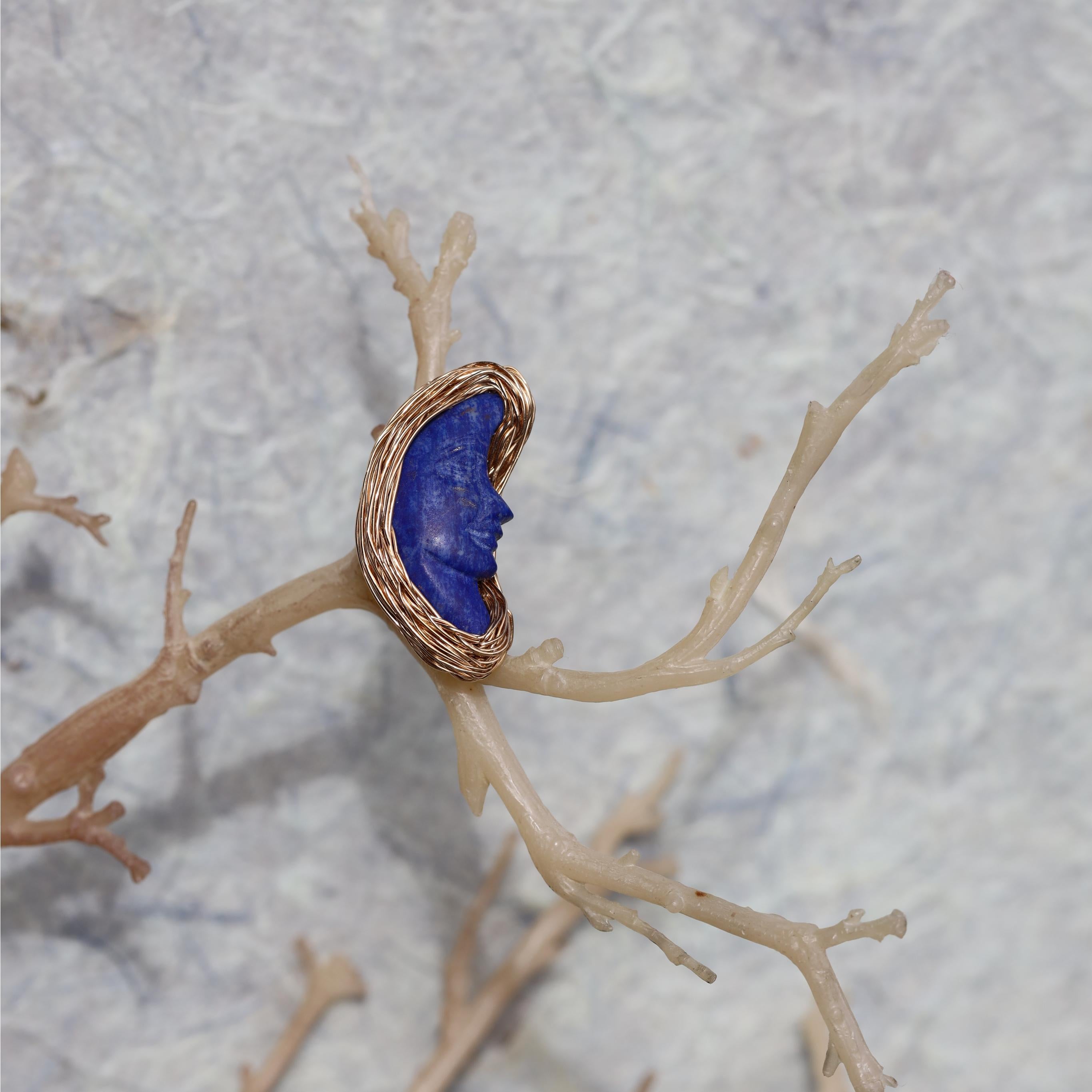Women's or Men's Lapis Lazuli Moon one-off ring in 14 kt Gold Filled by the Artist For Sale