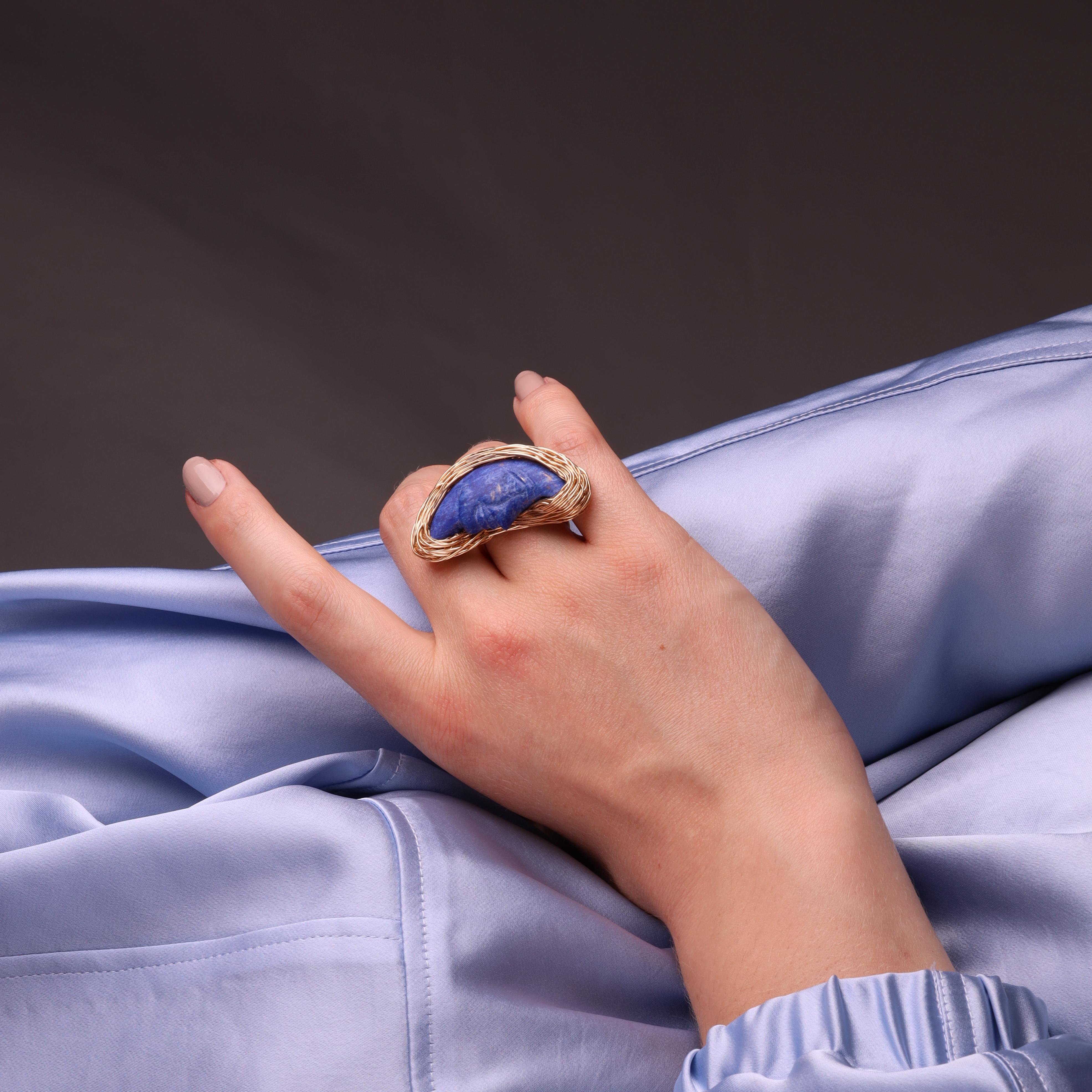 Lapis Lazuli Moon one-off ring in 14 kt Gold Filled by the Artist For Sale 1