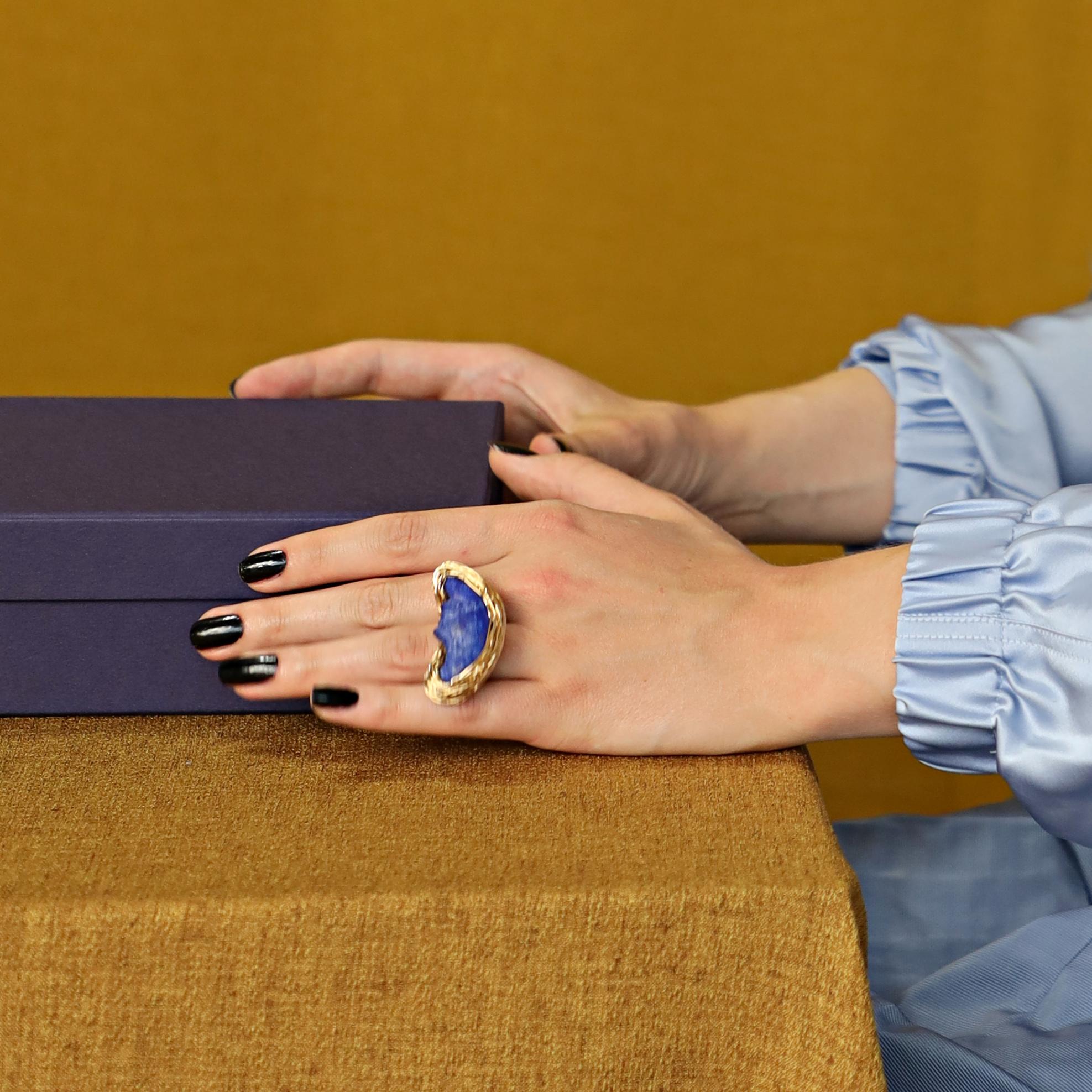 Lapis Lazuli Moon one-off ring in 14 kt Gold Filled by the Artist For Sale 2
