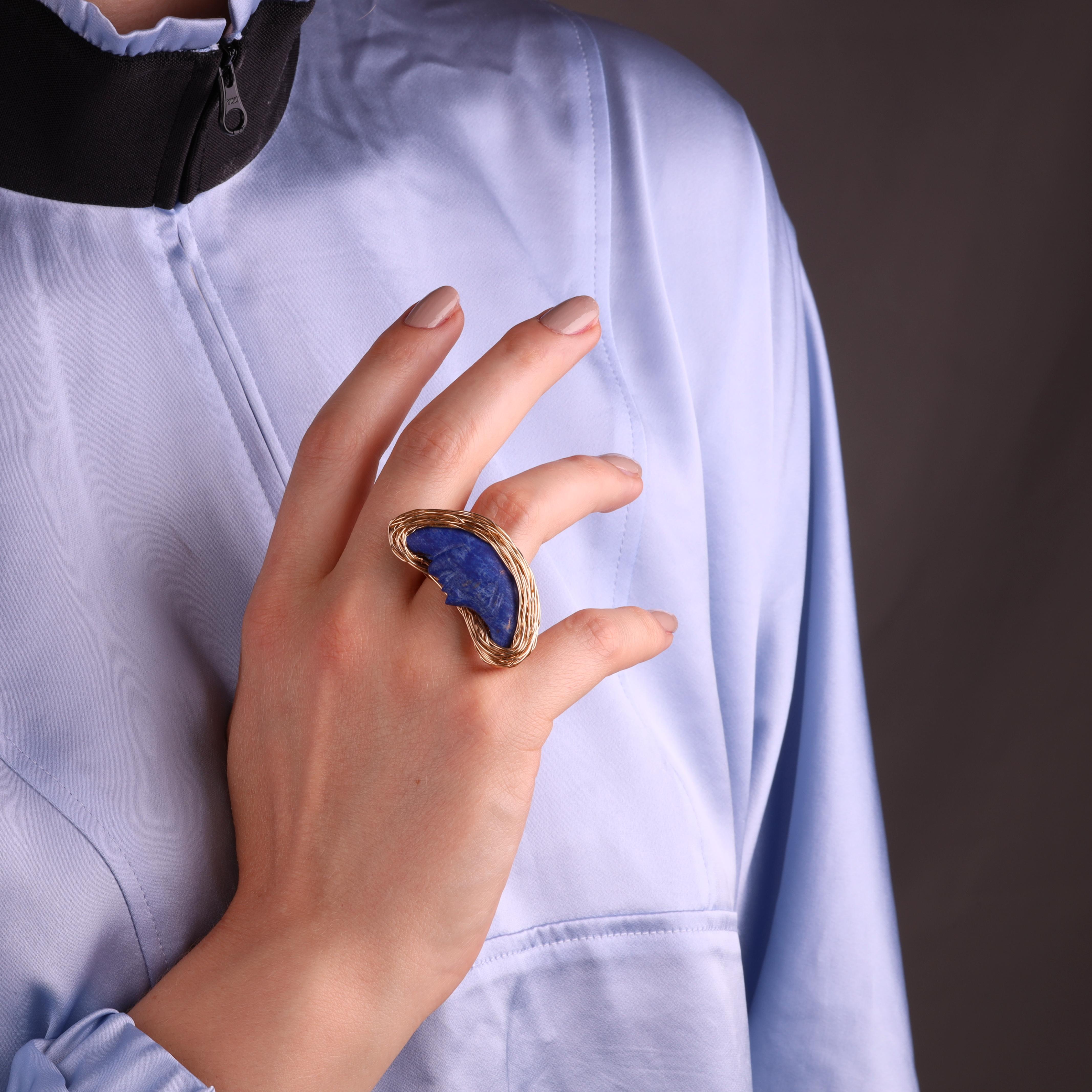Lapis Lazuli Moon one-off ring in 14 kt Gold Filled by the Artist For Sale 3