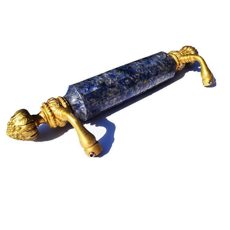Rococo Revival Lapis Lazuli Blue Stone Shower Bar Pulls Sherle Wagner, circa 1970s