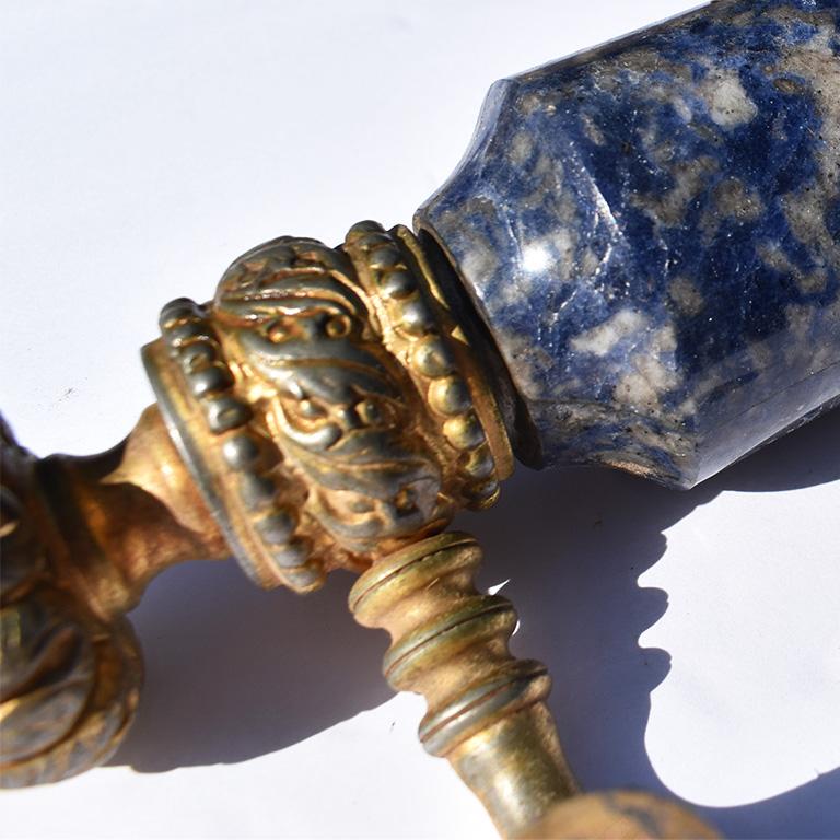 American Lapis Lazuli Blue Stone Shower Bar Pulls Sherle Wagner, circa 1970s