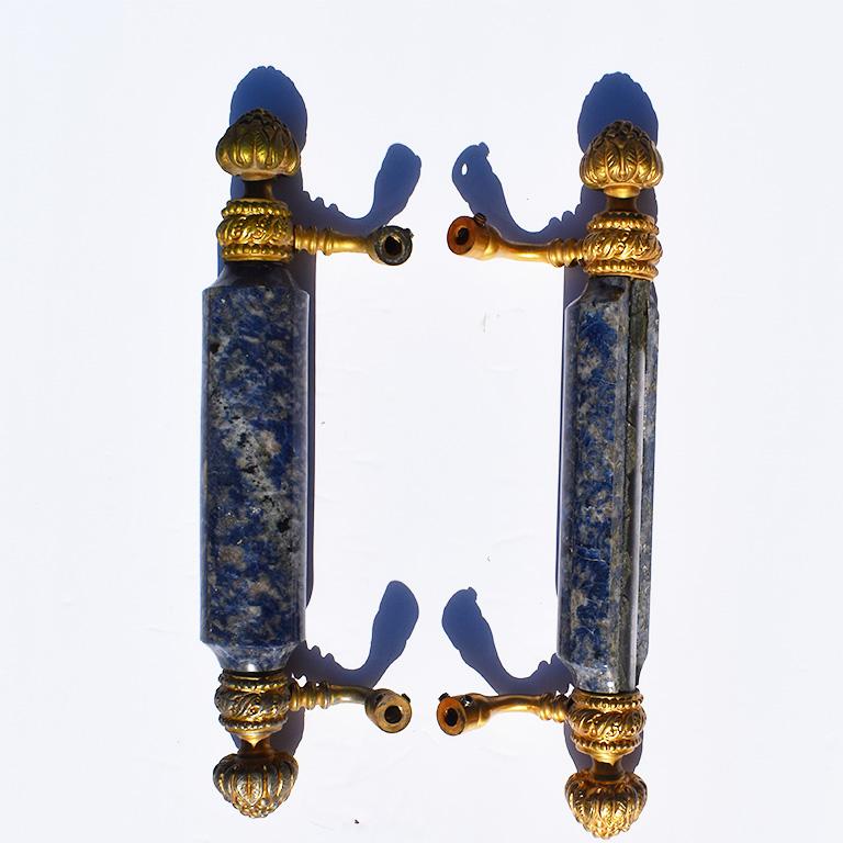 20th Century Lapis Lazuli Blue Stone Shower Bar Pulls Sherle Wagner, circa 1970s