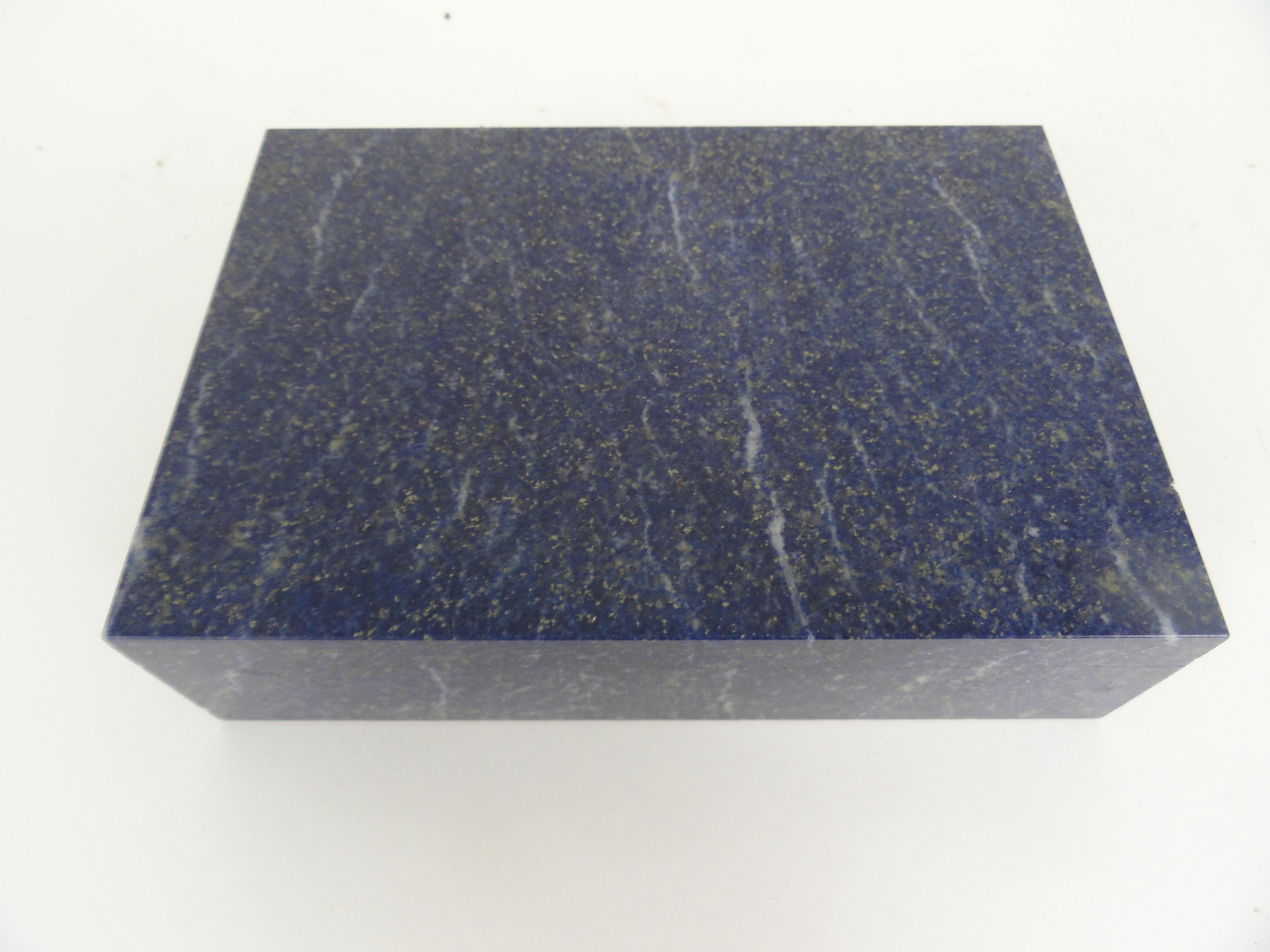 Italian Lapis Lazuli box, naturally colored stone with Vermeil hinging and felt interior.