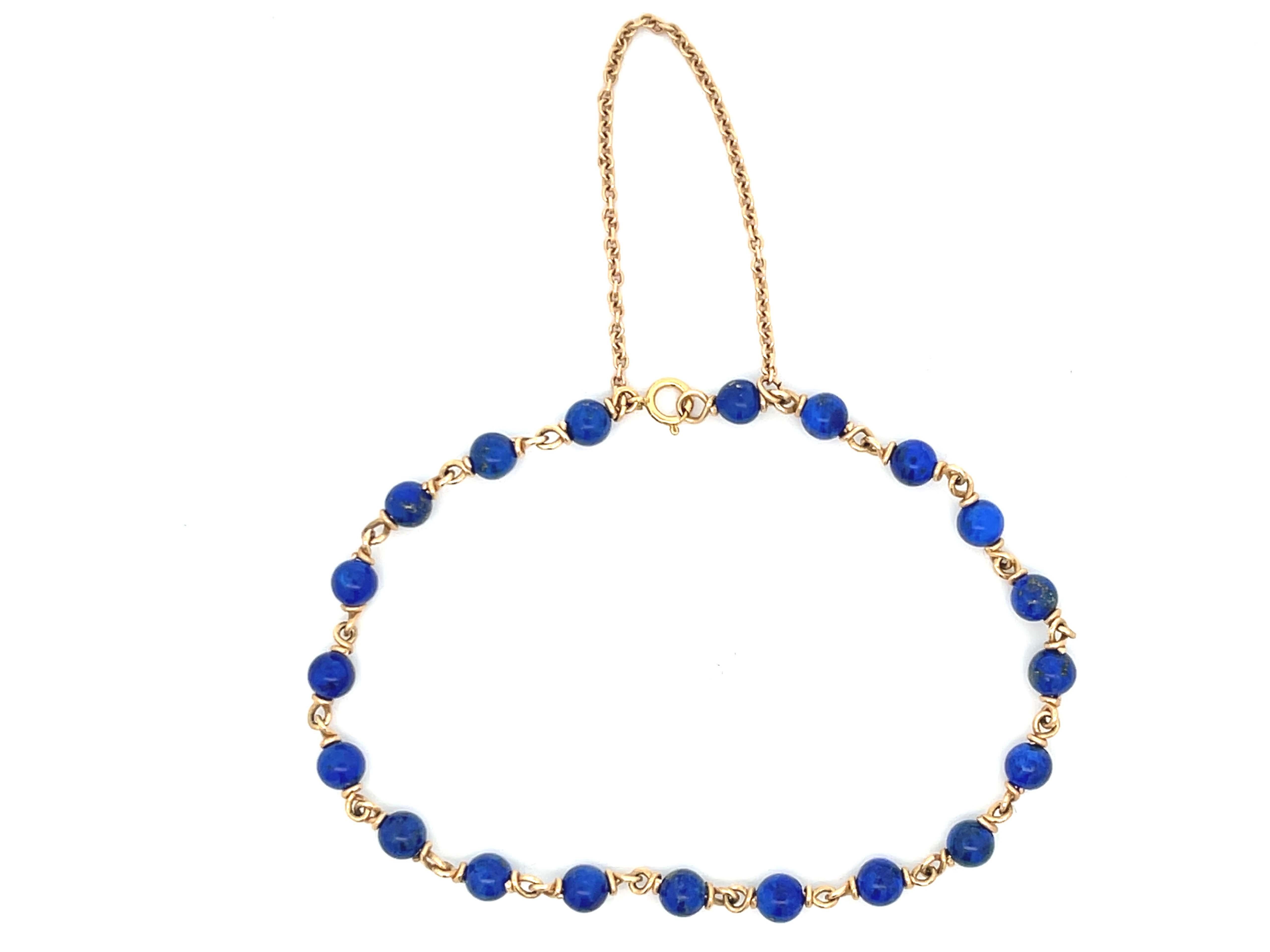 Modern Lapis Lazuli Bracelet in 14k Yellow Gold For Sale