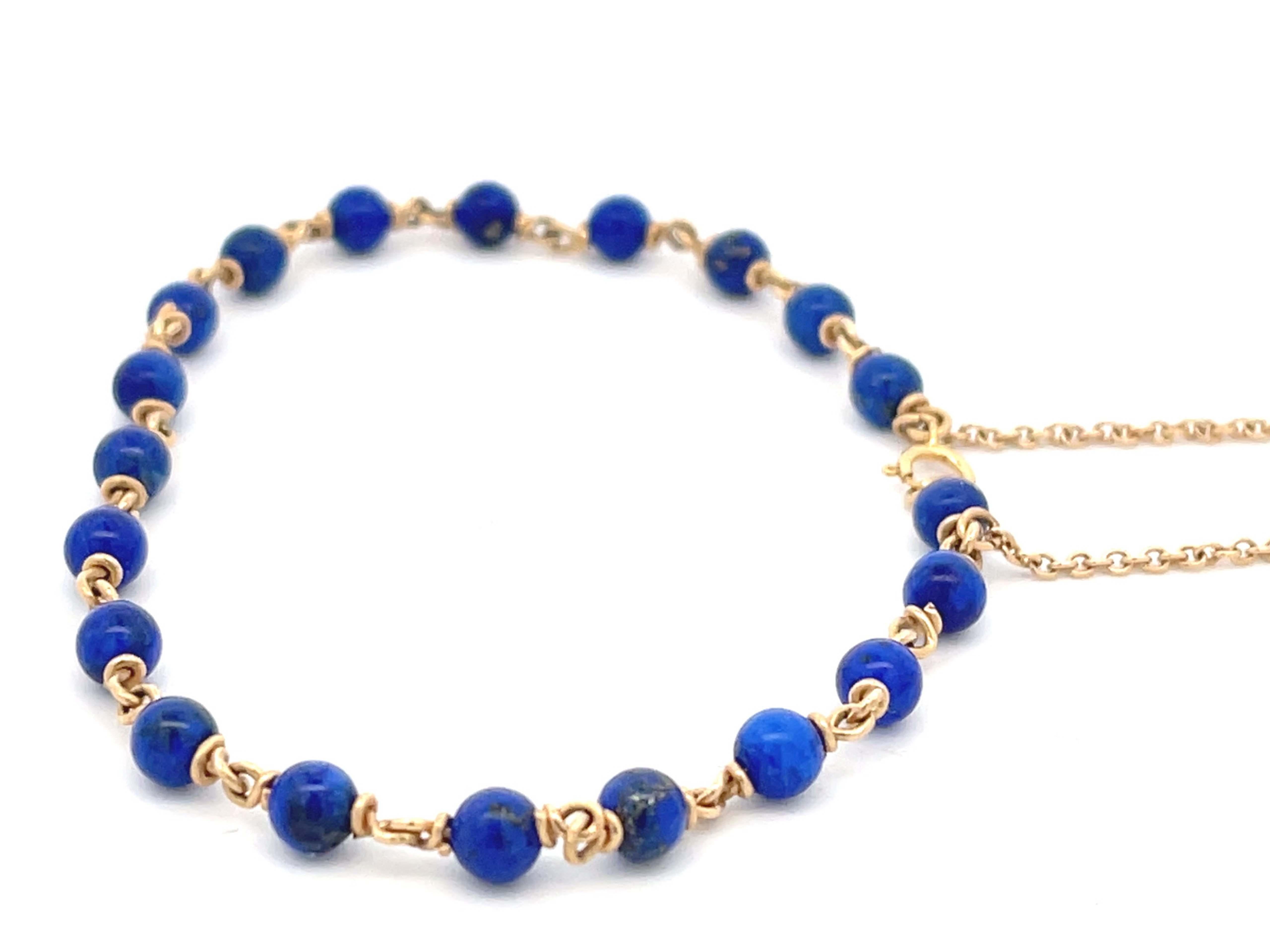 Round Cut Lapis Lazuli Bracelet in 14k Yellow Gold For Sale