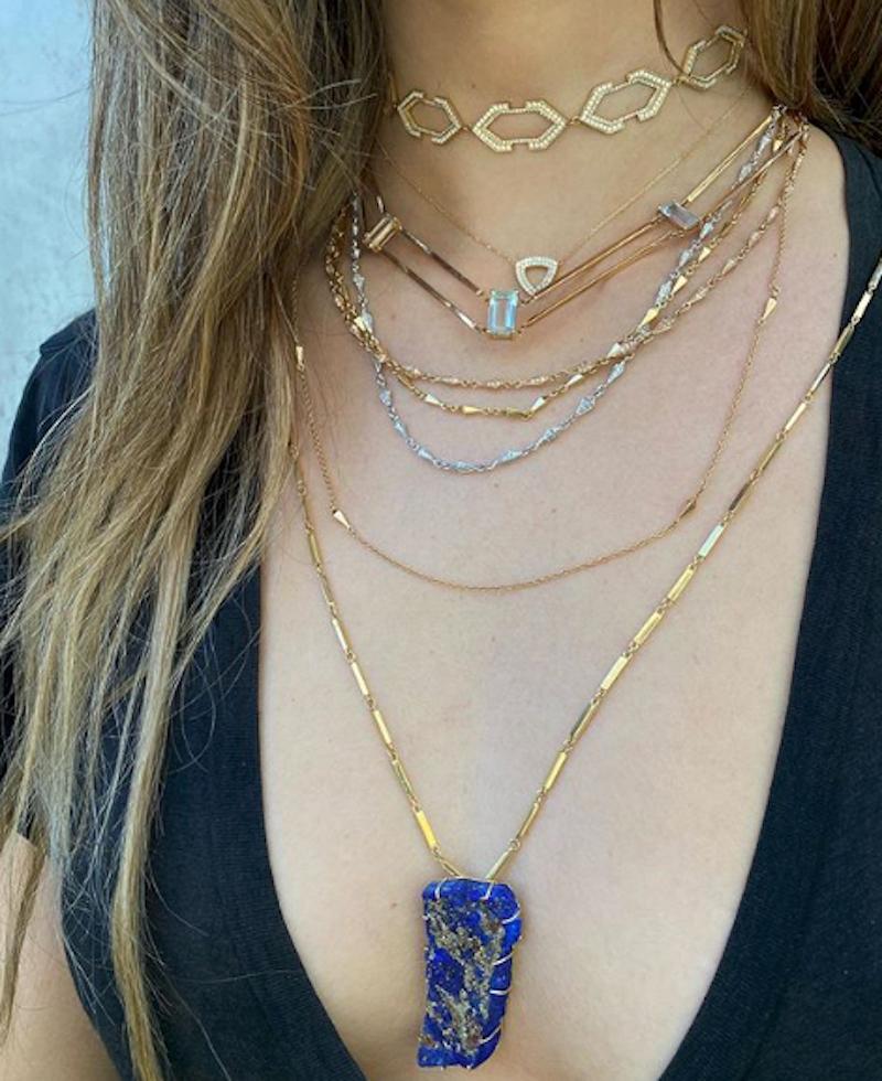 Contemporary Lapis Lazuli Branch Necklace 18 Karat Yellow Gold