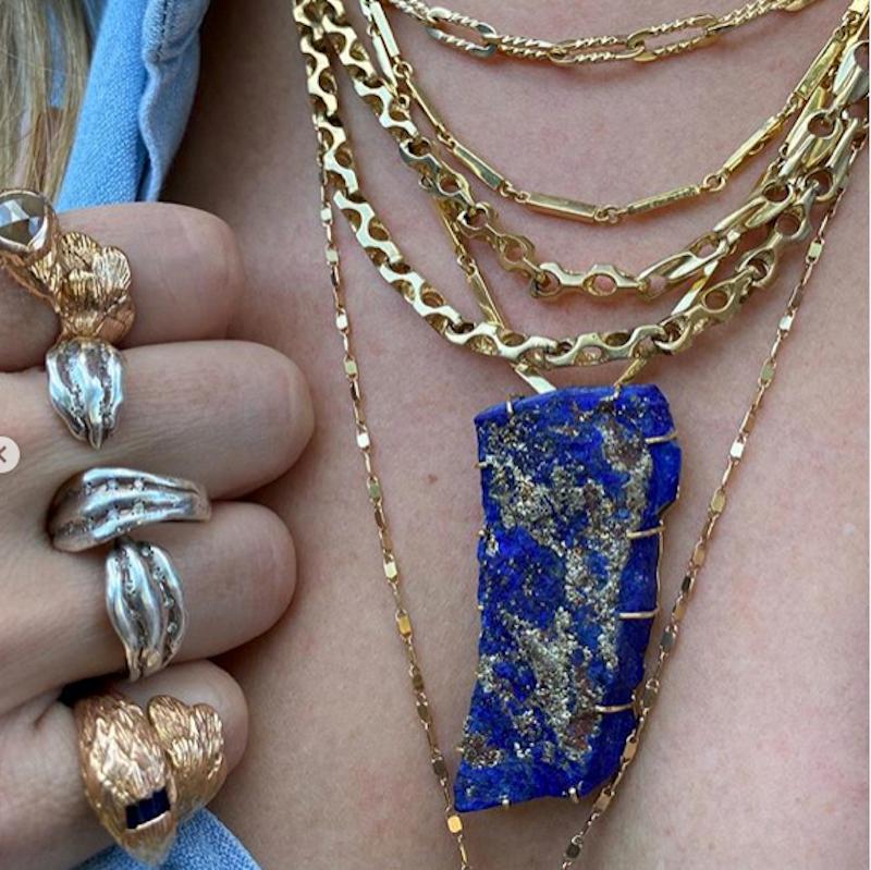 Women's or Men's Lapis Lazuli Branch Necklace 18 Karat Yellow Gold