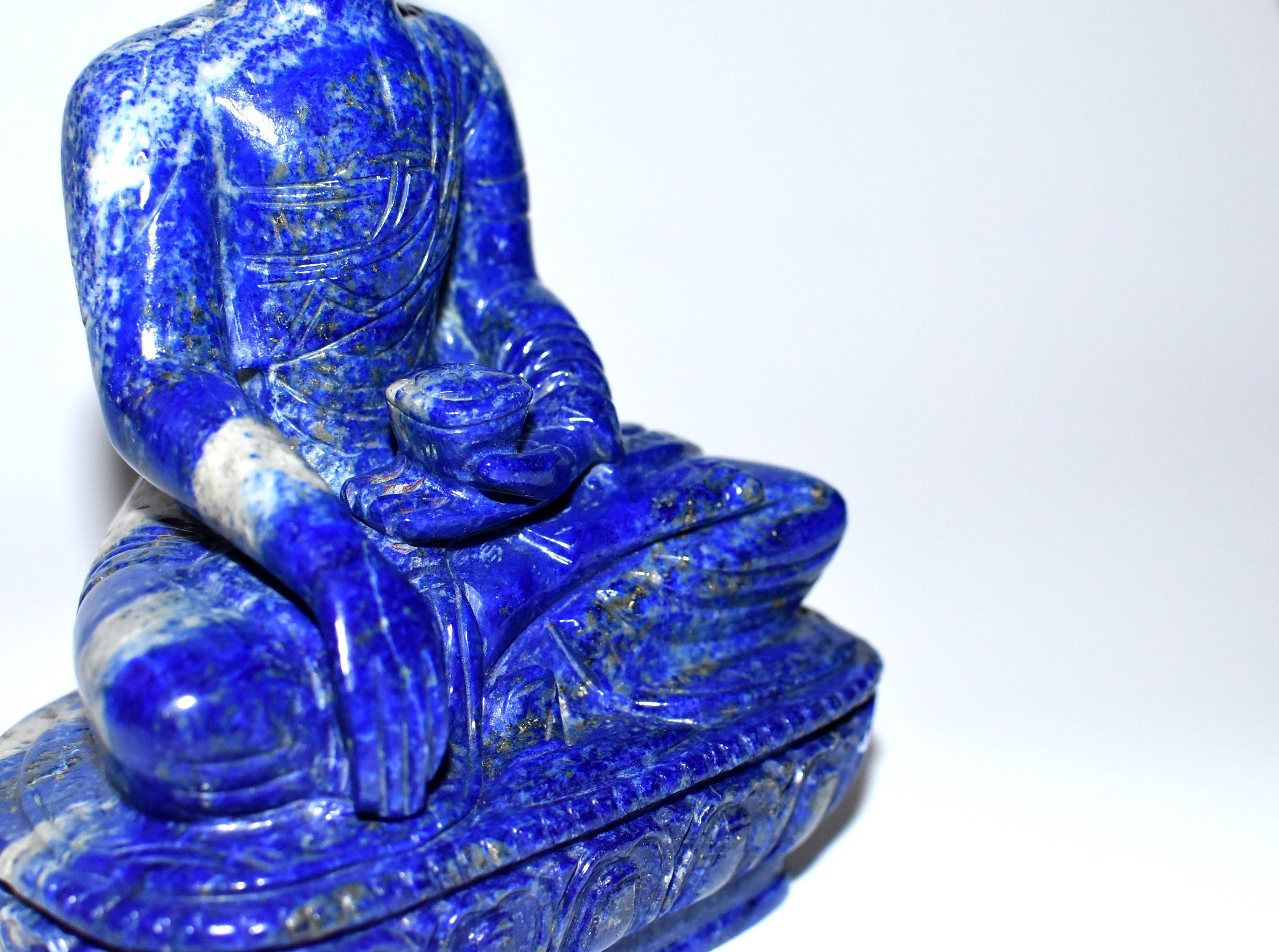 Lapis Lazuli Buddha Statue, 3.4 lb, Finest Grade 12