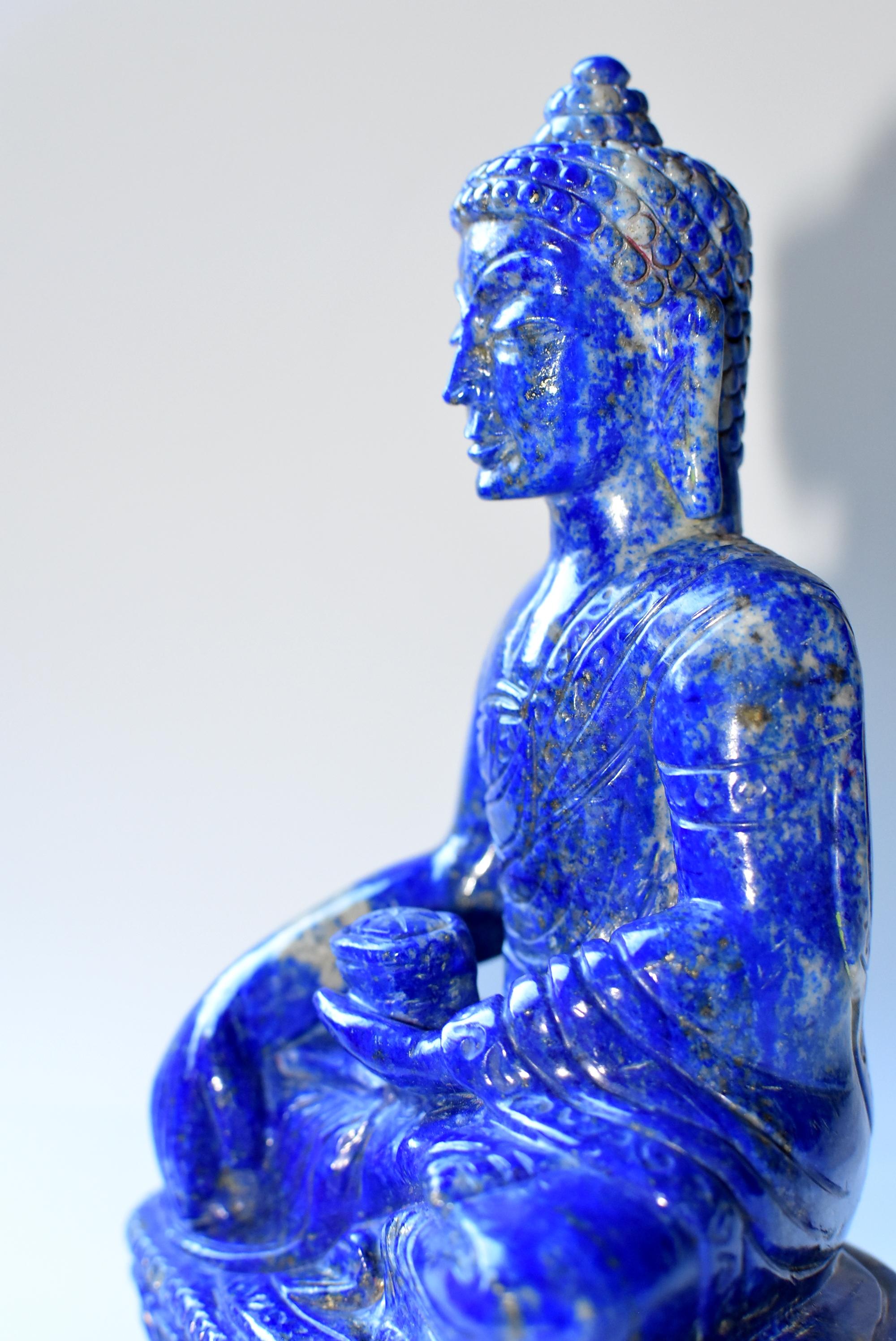 Lapis Lazuli Buddha Statue, 3.4 lb, Finest Grade 14