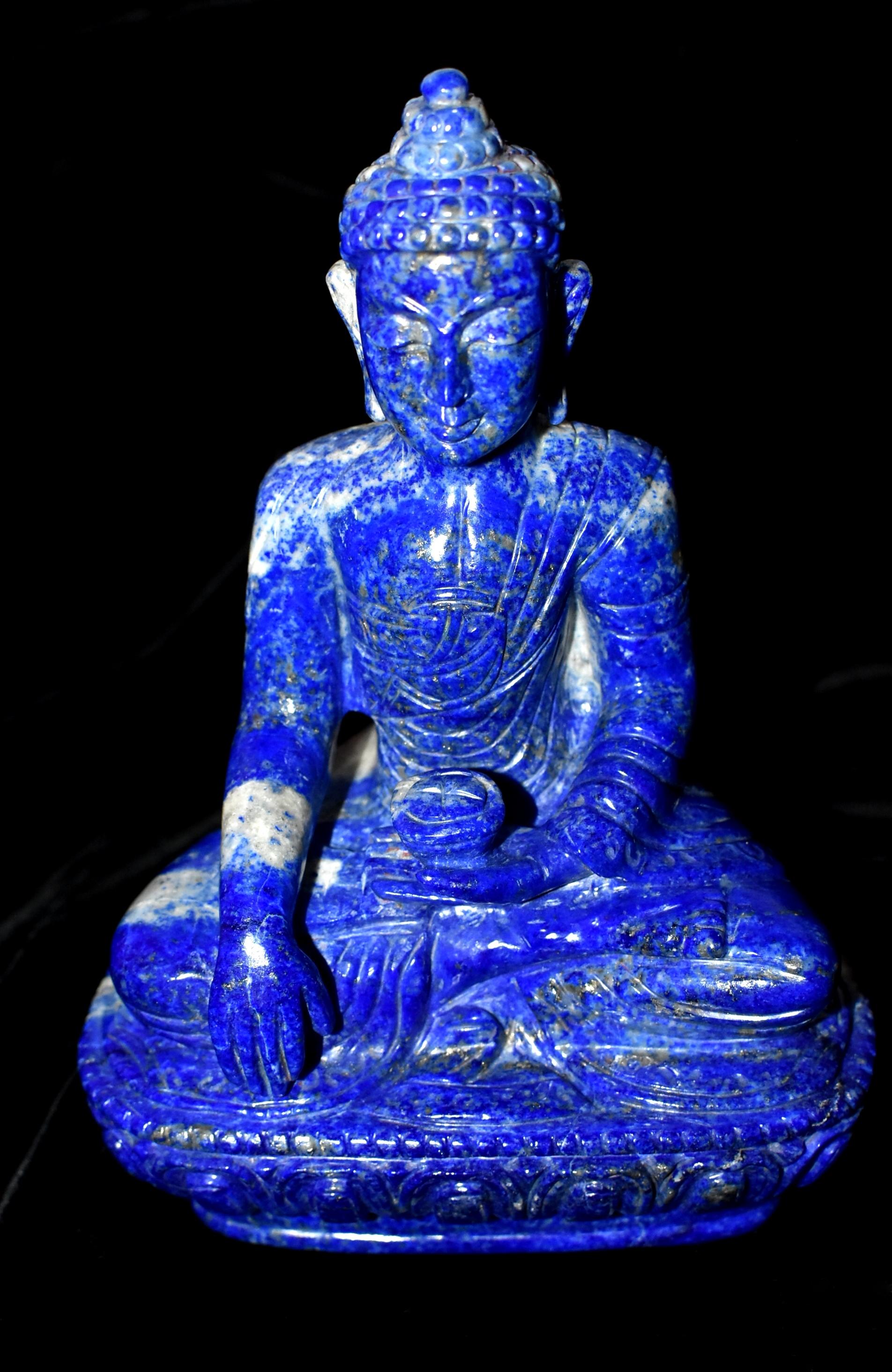 Afghan Lapis Lazuli Buddha Statue, 3.4 lb, Finest Grade
