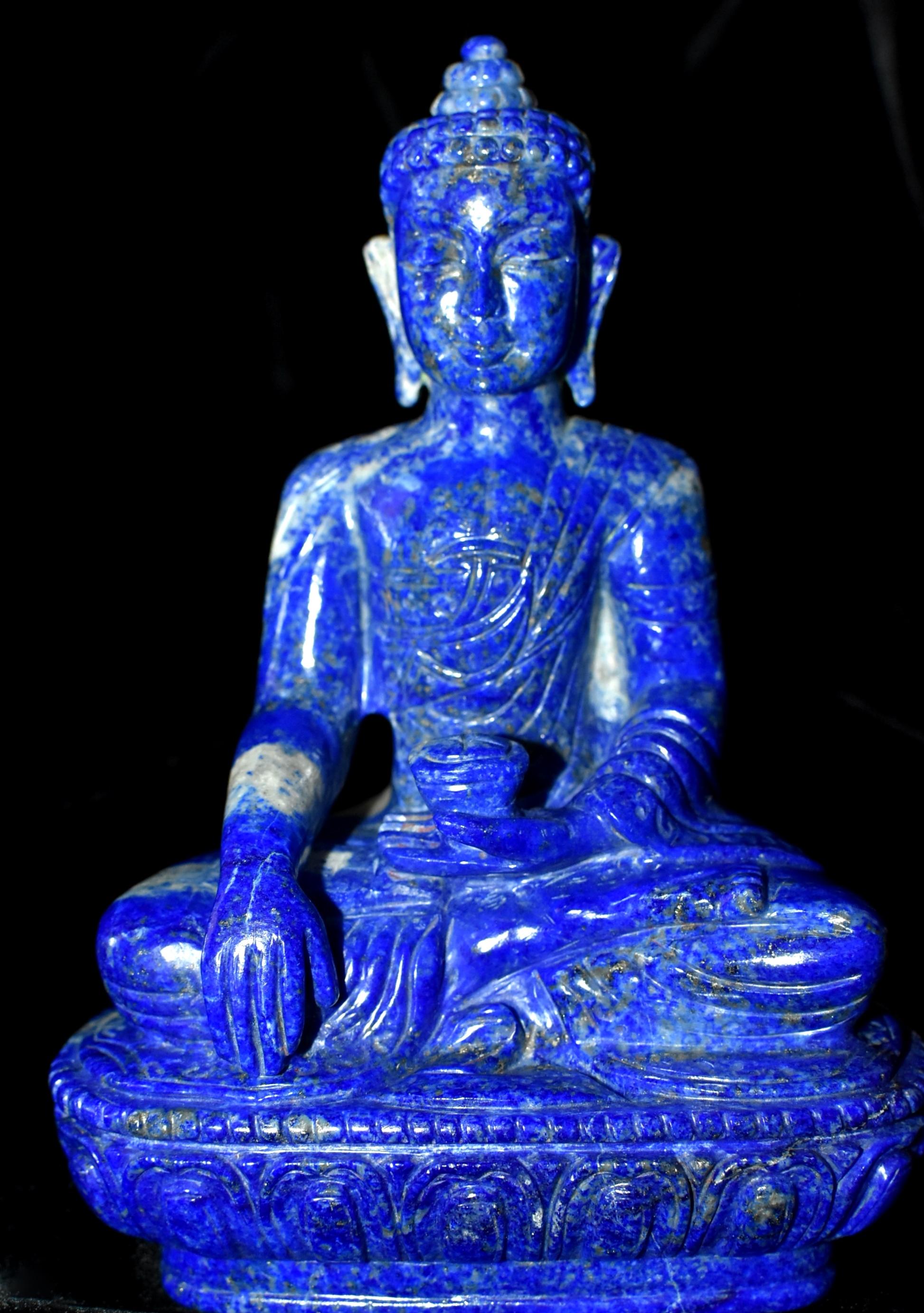 Hand-Carved Lapis Lazuli Buddha Statue, 3.4 lb, Finest Grade