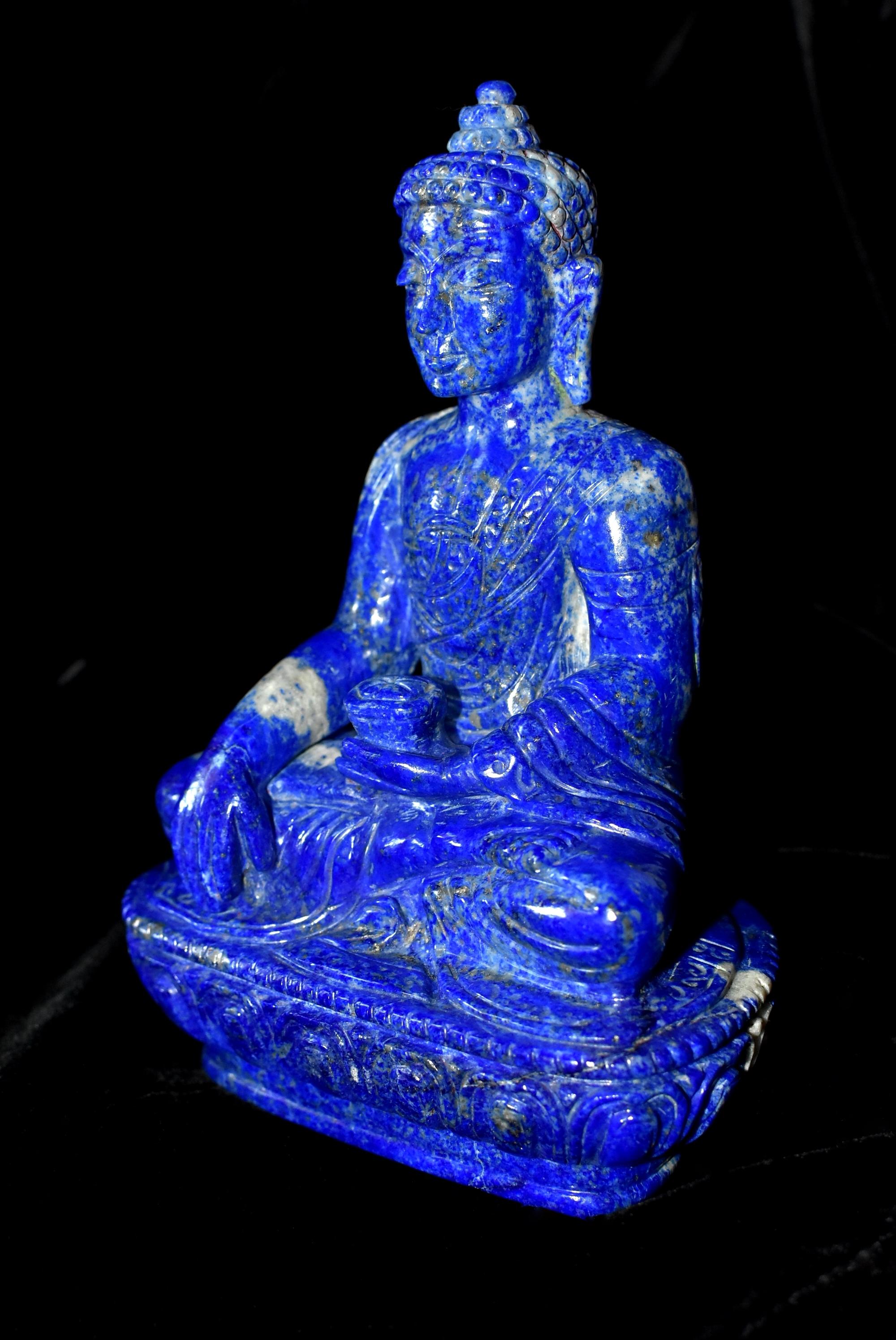 Contemporary Lapis Lazuli Buddha Statue, 3.4 lb, Finest Grade