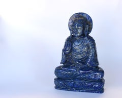 Lapis Lazuli Smiling Buddha Statue Indian Carved