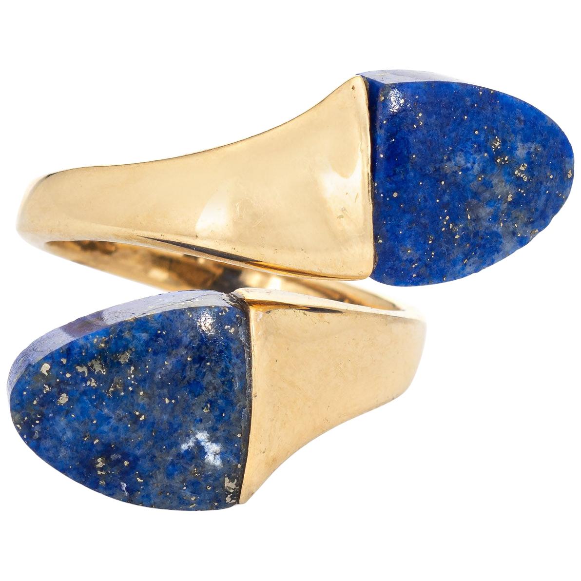 Lapis Lazuli Bypass Ring Vintage 18 Karat Yellow Gold Moi et Toi Estate Jewelry