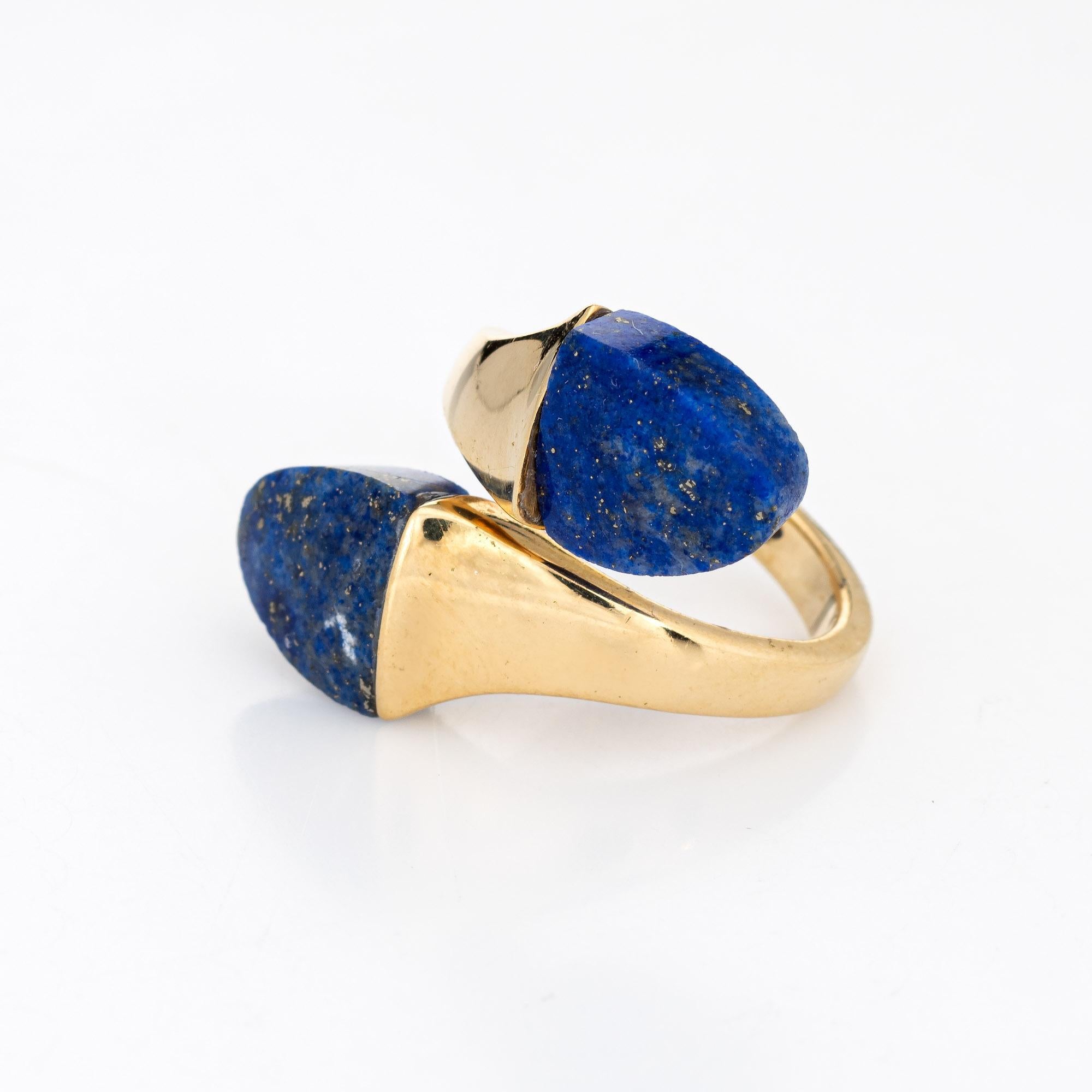 Cabochon Lapis Lazuli Bypass Ring Vintage 18 Karat Yellow Gold Moi et Toi Estate Jewelry