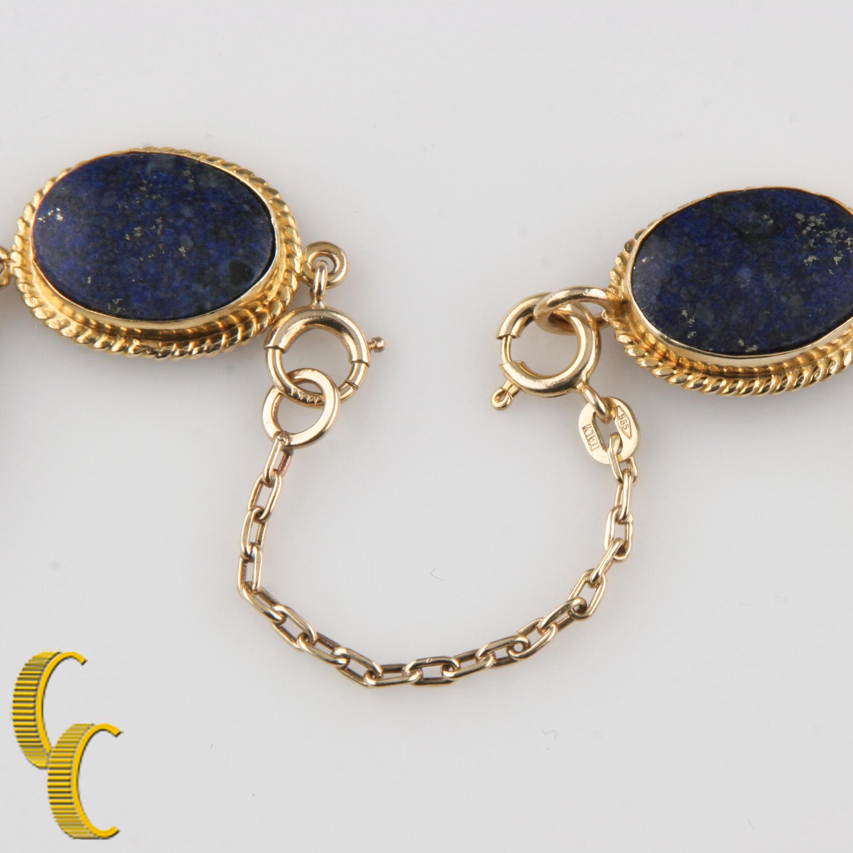 Lapislazuli Cabochon 14 Karat Gelbgold handgefertigte Halskette 2