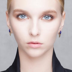 Lapis Lazuli Cabochon Earring Pair in 9 Carat Gold from Iosselliani