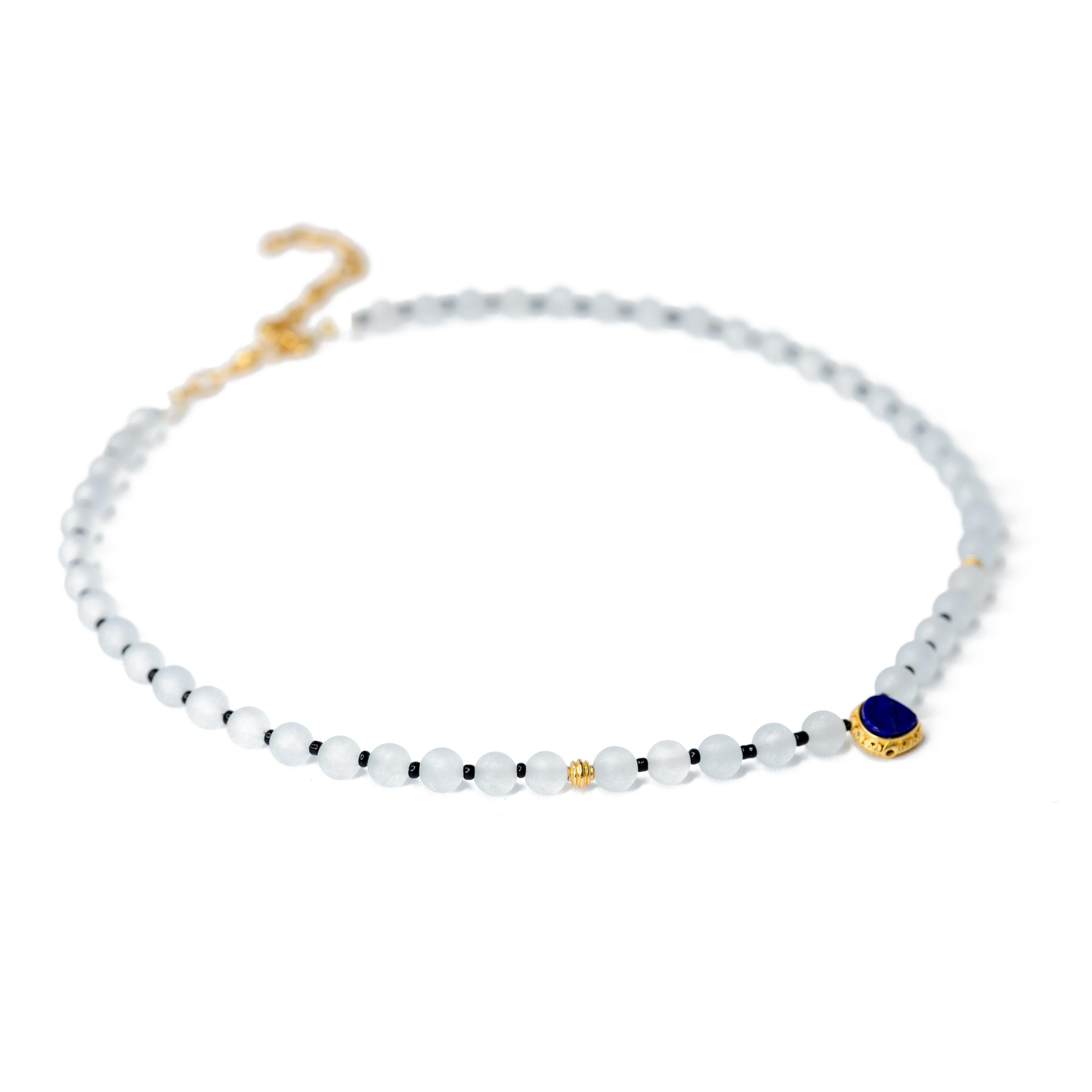 This necklace is crafted from Malaysian Jade Beads, Lapis Lazuli Pendant, inspired by the oil painting 'Water Bridge, Sunlight Effect', painted by Claude Monet.
	•	18