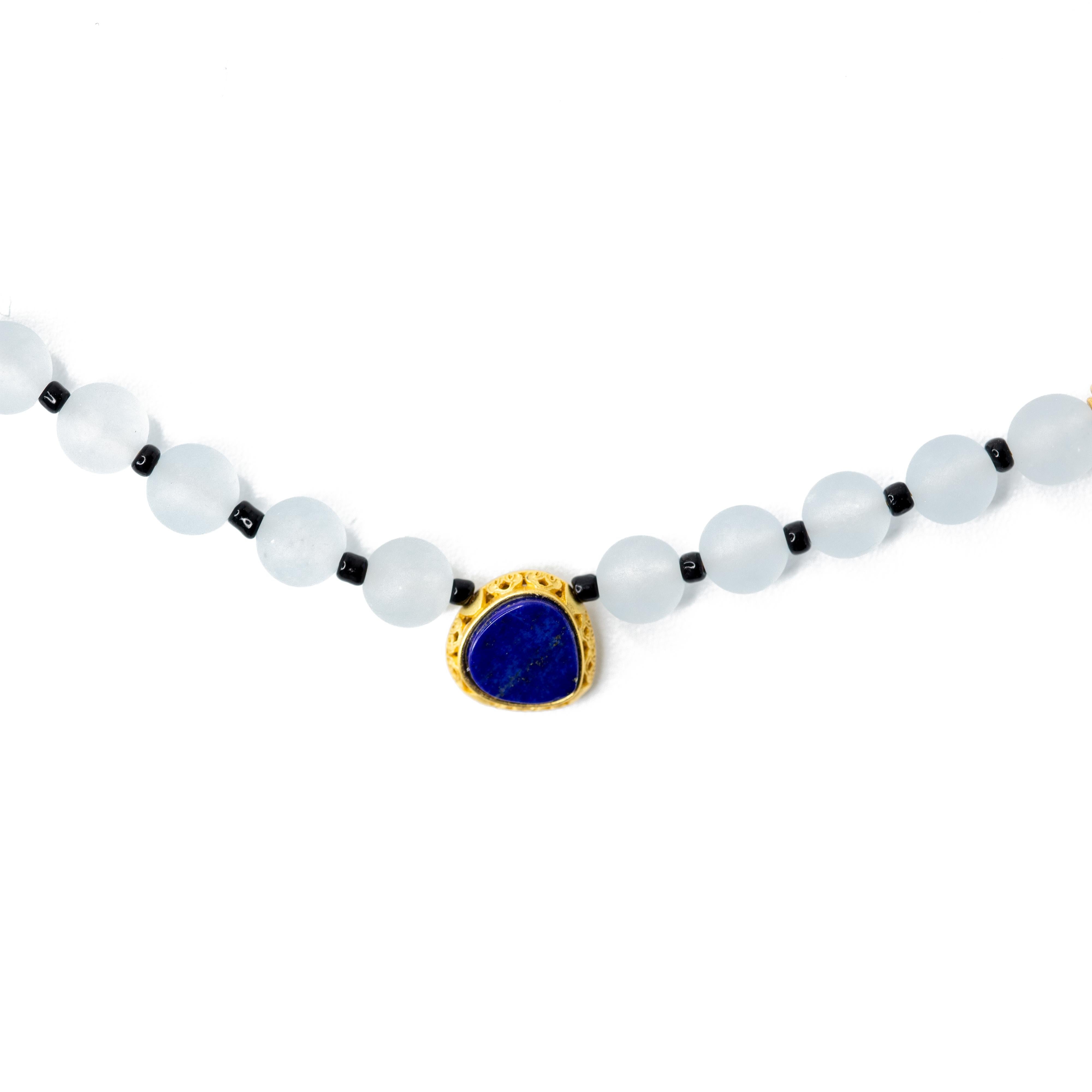 Women's Lapis Lazuli, Chalcedony, Gold Beaded Necklace - by Bombyx House For Sale