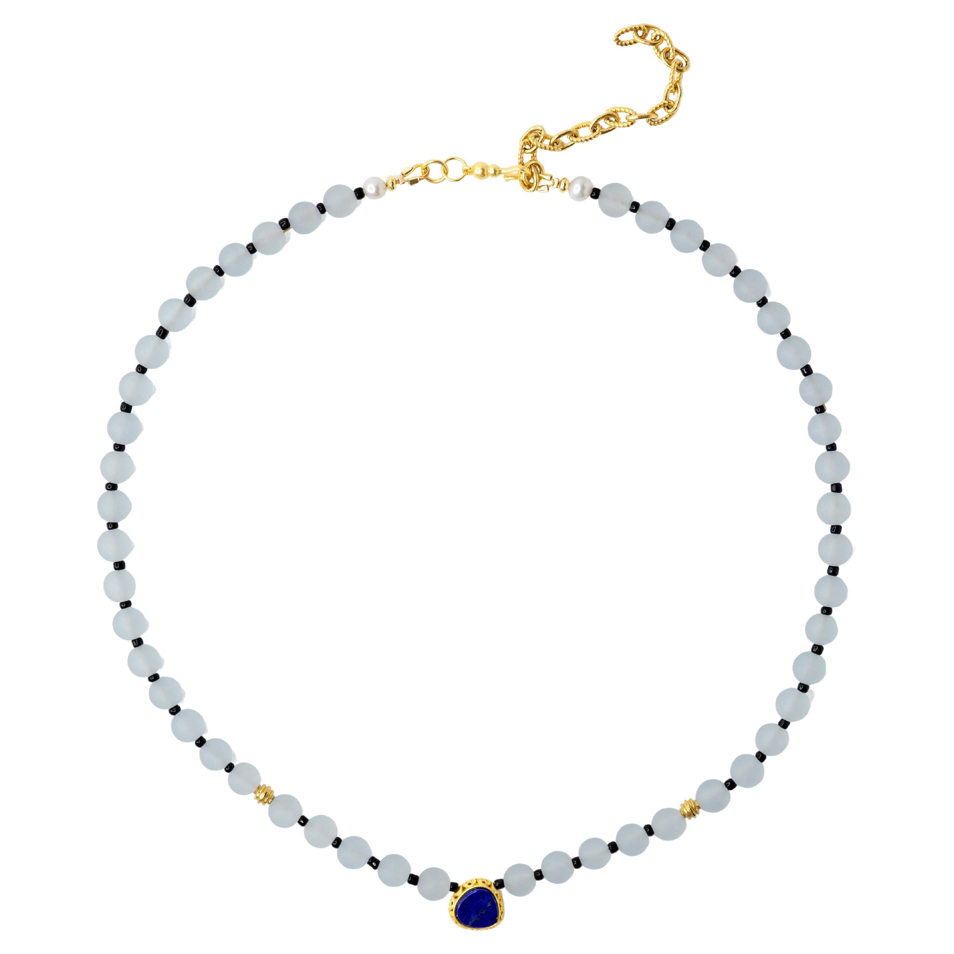 Lapis Lazuli, Chalcedony, Gold Beaded Necklace - by Bombyx House For Sale
